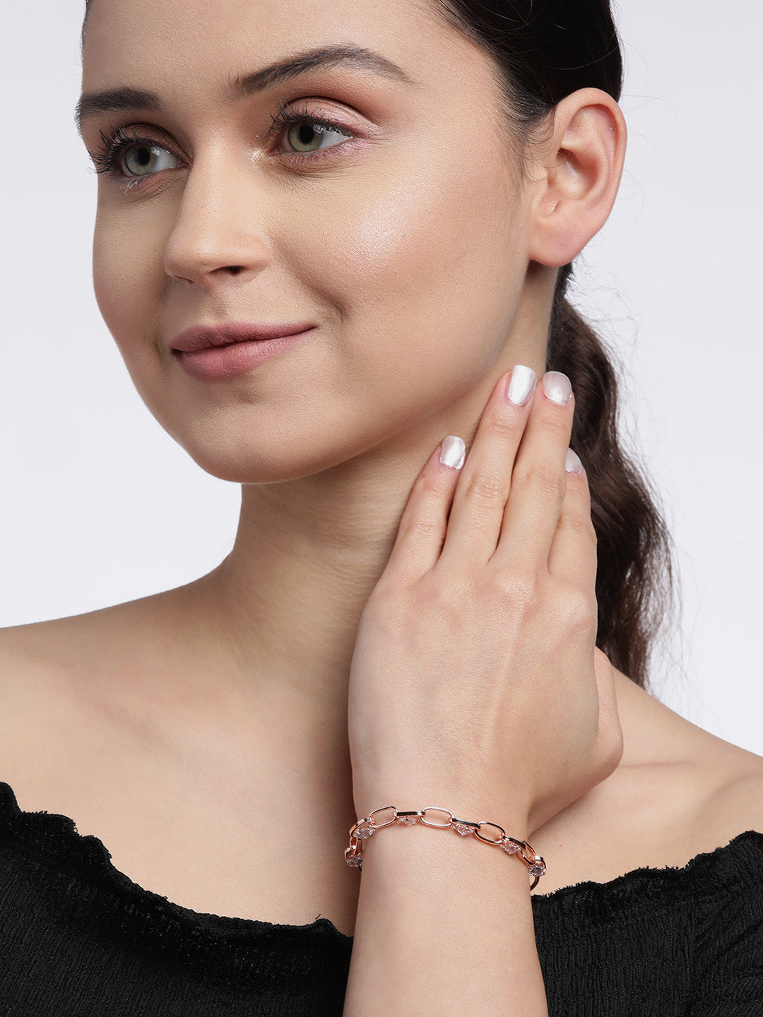 Blueberry gold plated inter lock stone chain bracelet