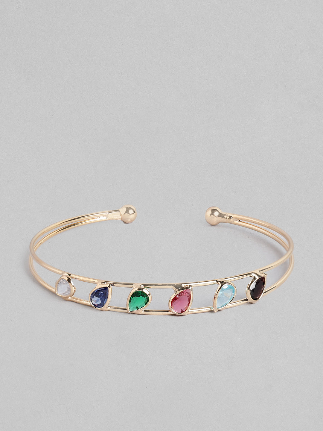 Blueberry Multi stone embellished gold plated cuff bracelet