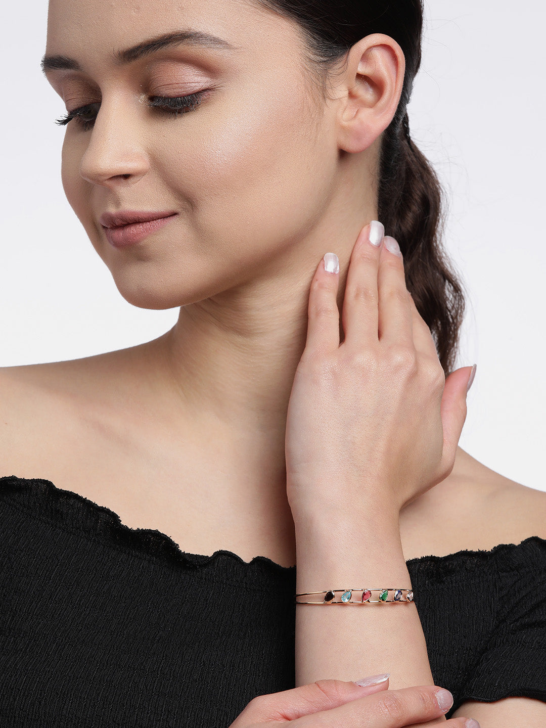 Blueberry Multi stone embellished gold plated cuff bracelet