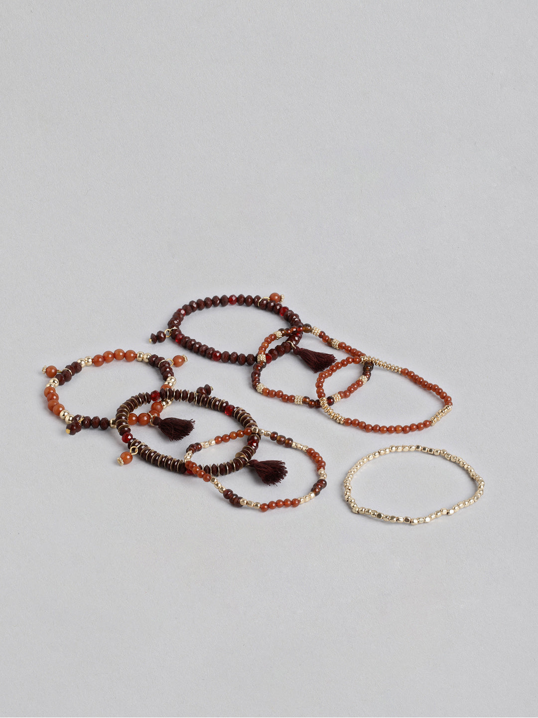 Blueberry set of 7 gold and brown beaded bracelet