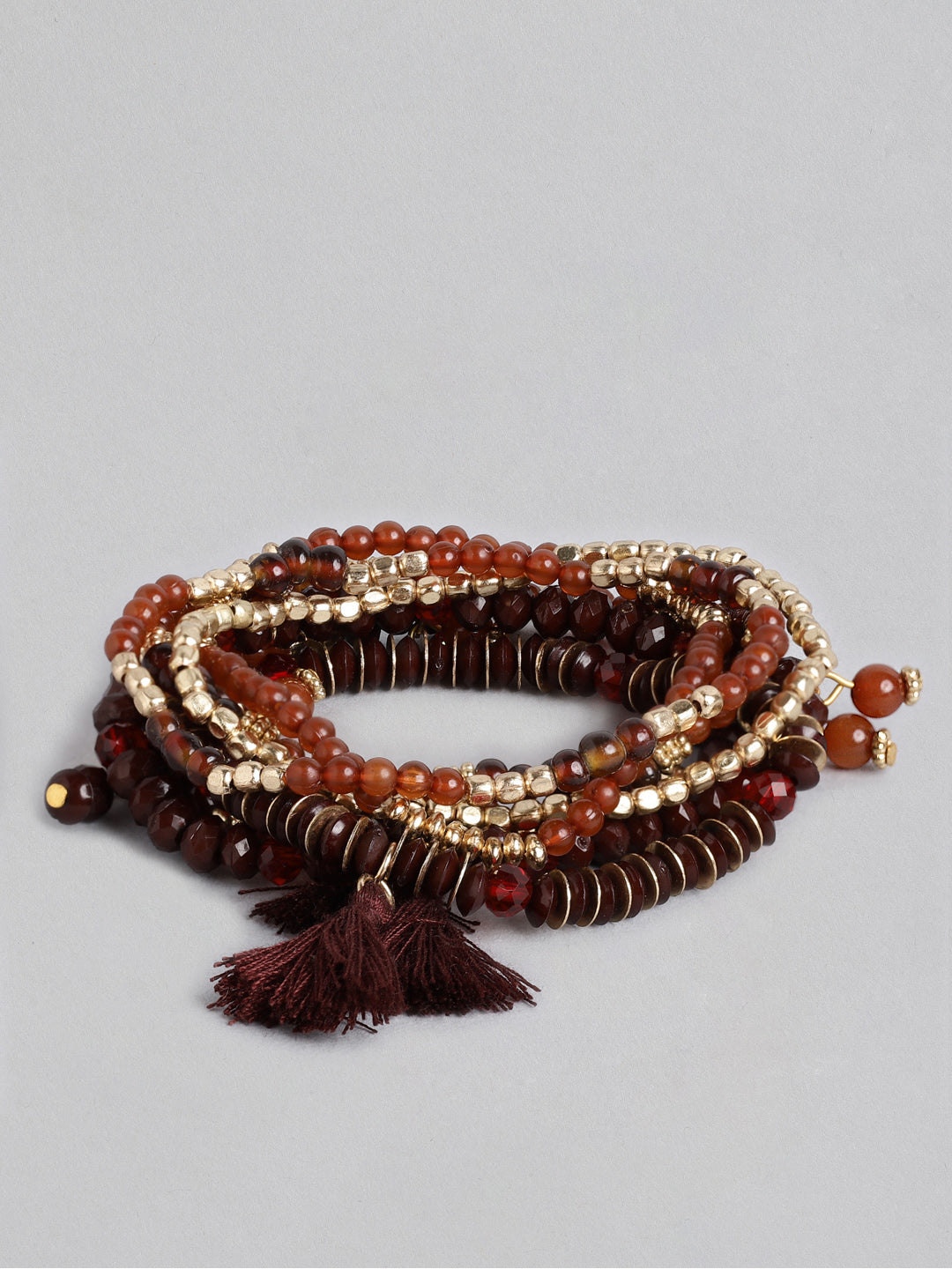 Blueberry set of 7 gold and brown beaded bracelet
