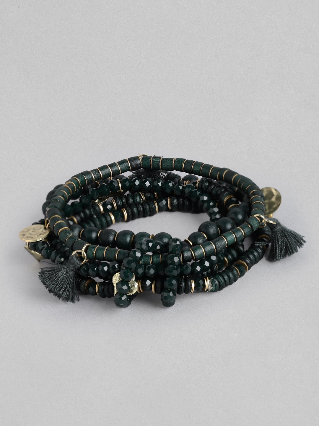 Blueberry set of 5 green color beaded bracelet