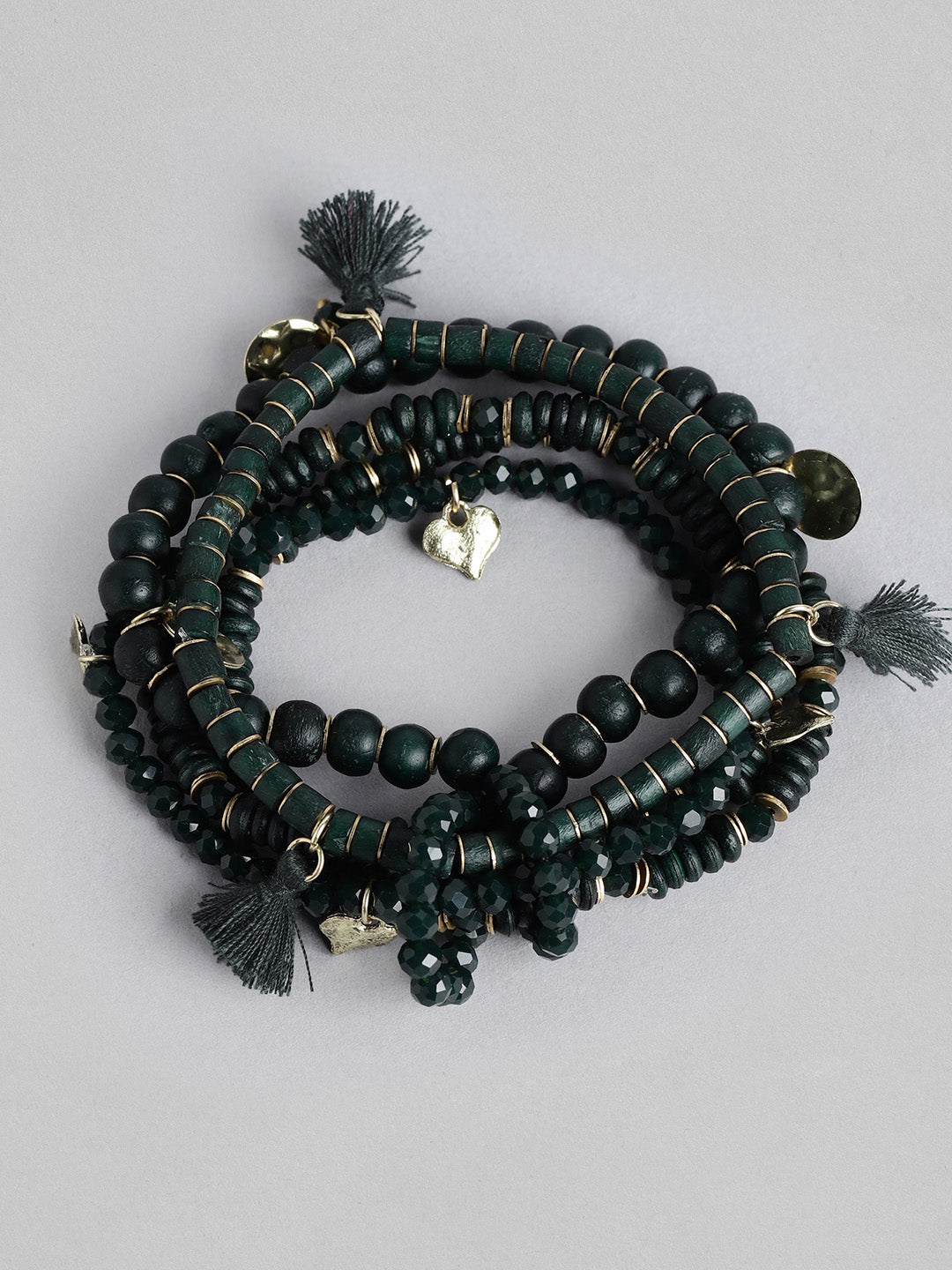 Blueberry set of 5 green color beaded bracelet