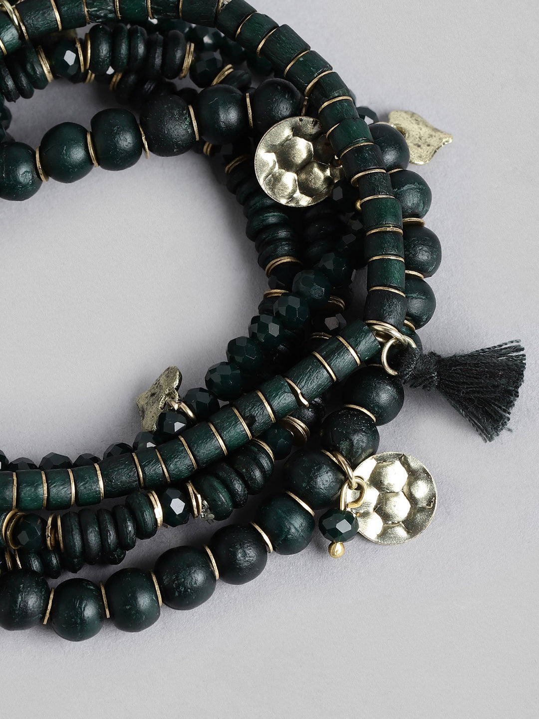 Blueberry set of 5 green color beaded bracelet