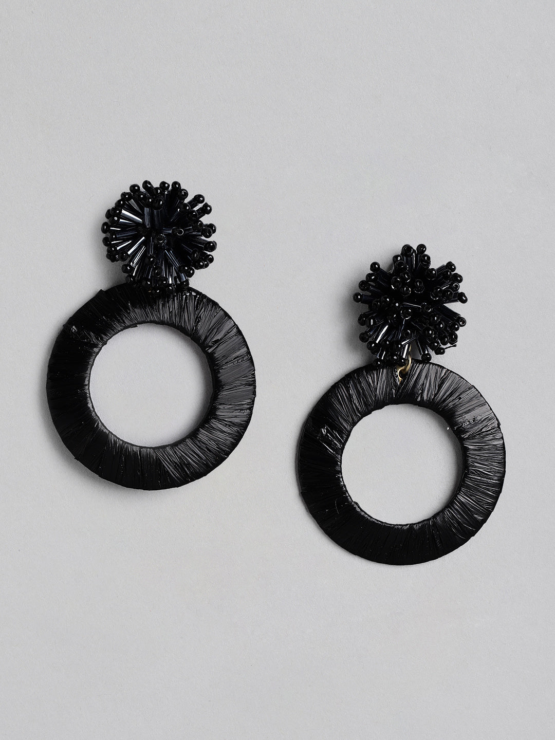Blueberry black beaded and rafia drop earring