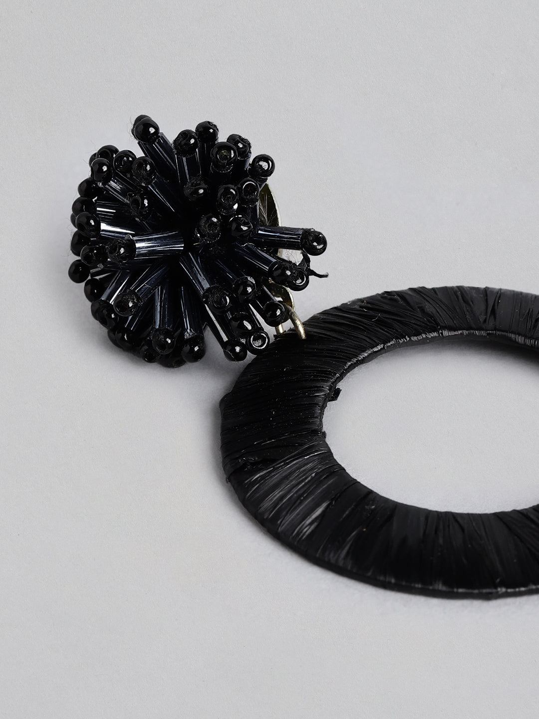 Blueberry black beaded and rafia drop earring