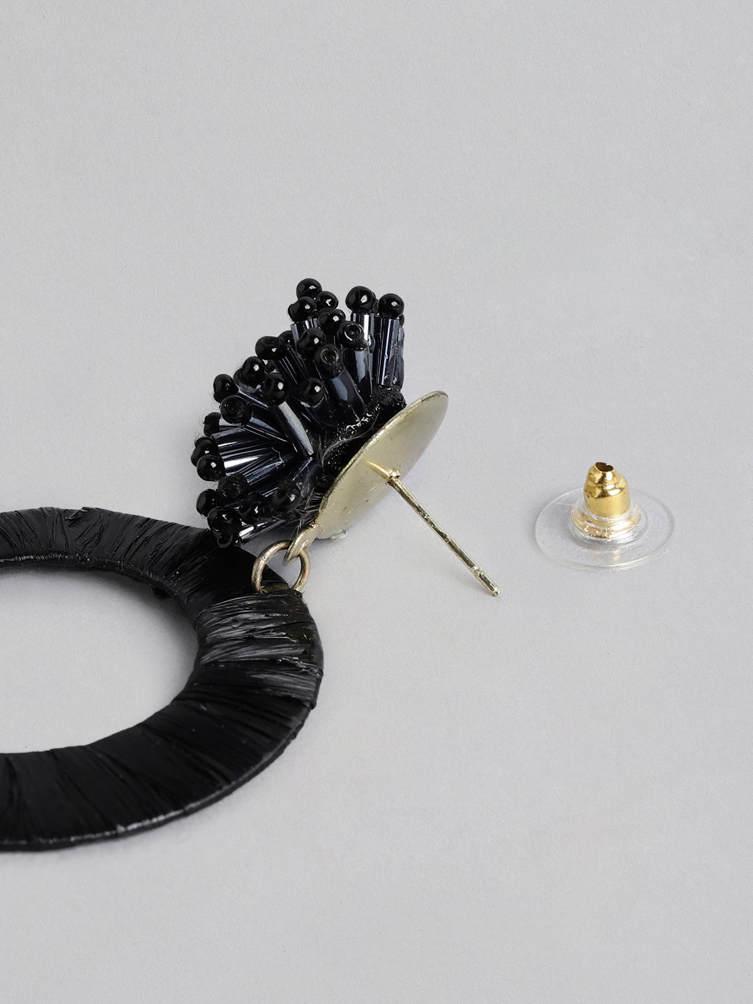 Blueberry black beaded and rafia drop earring