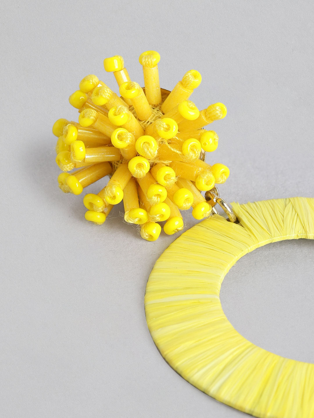 Blueberry Yellow beaded and rafia drop earring