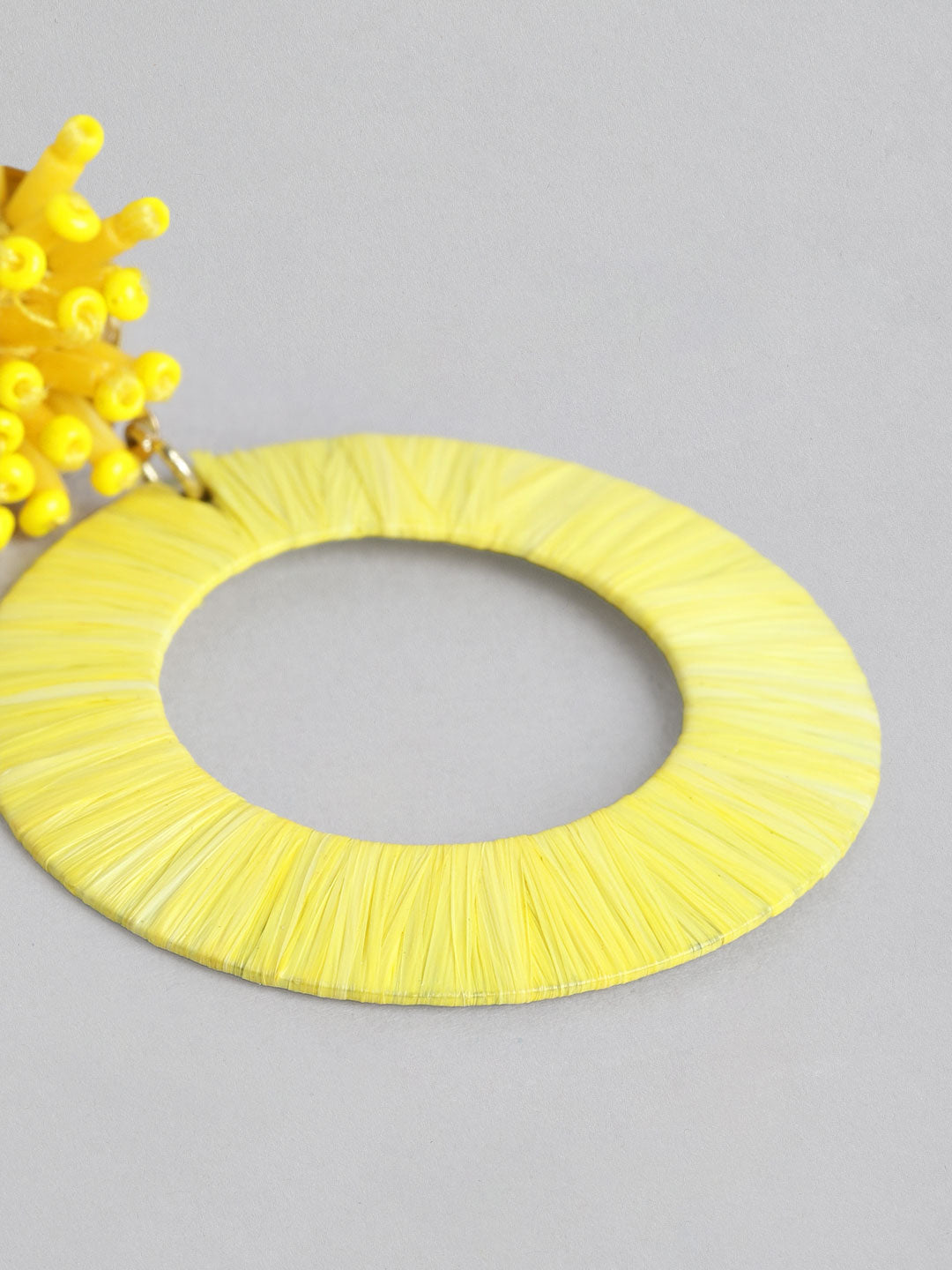 Blueberry Yellow beaded and rafia drop earring