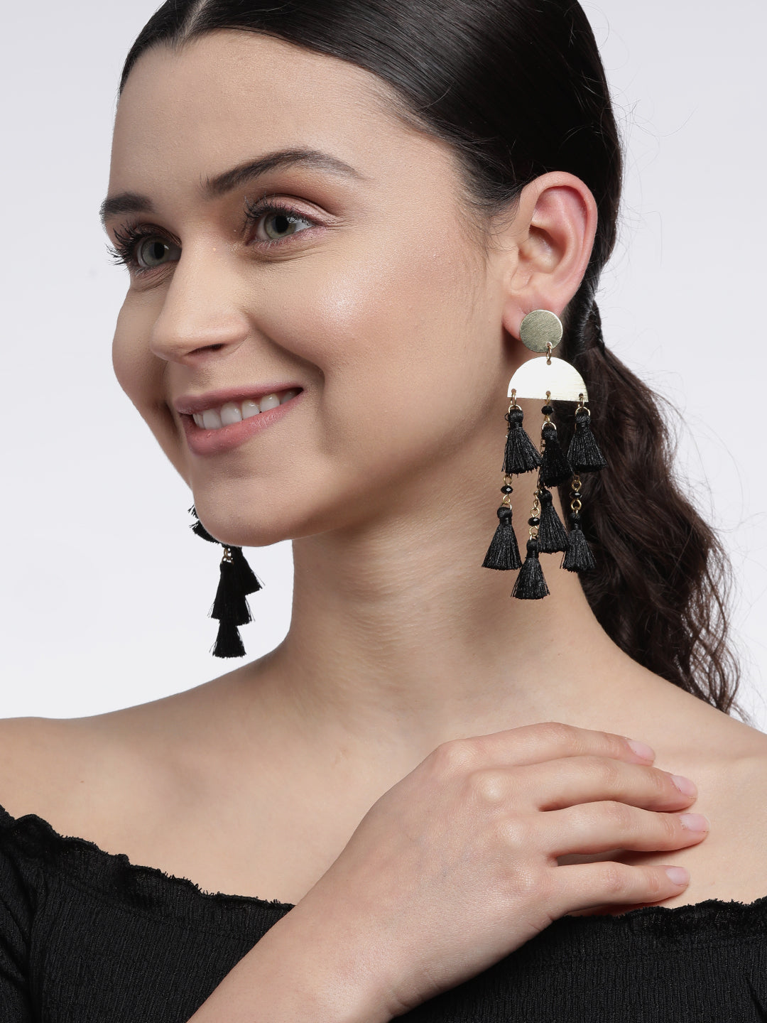 Blueberry black tassel detailing drop earring