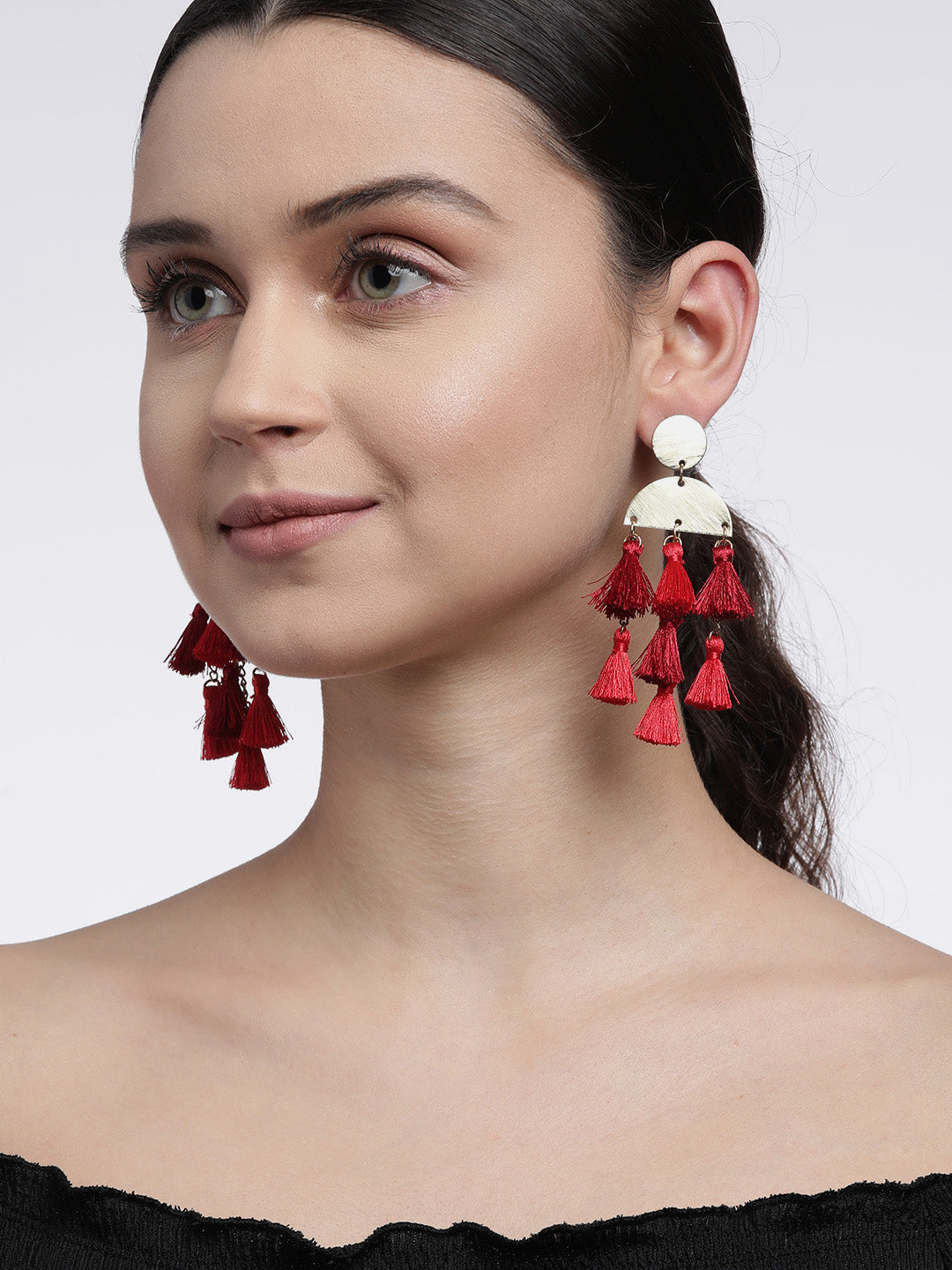 Blueberry Red tassel detailing drop earring