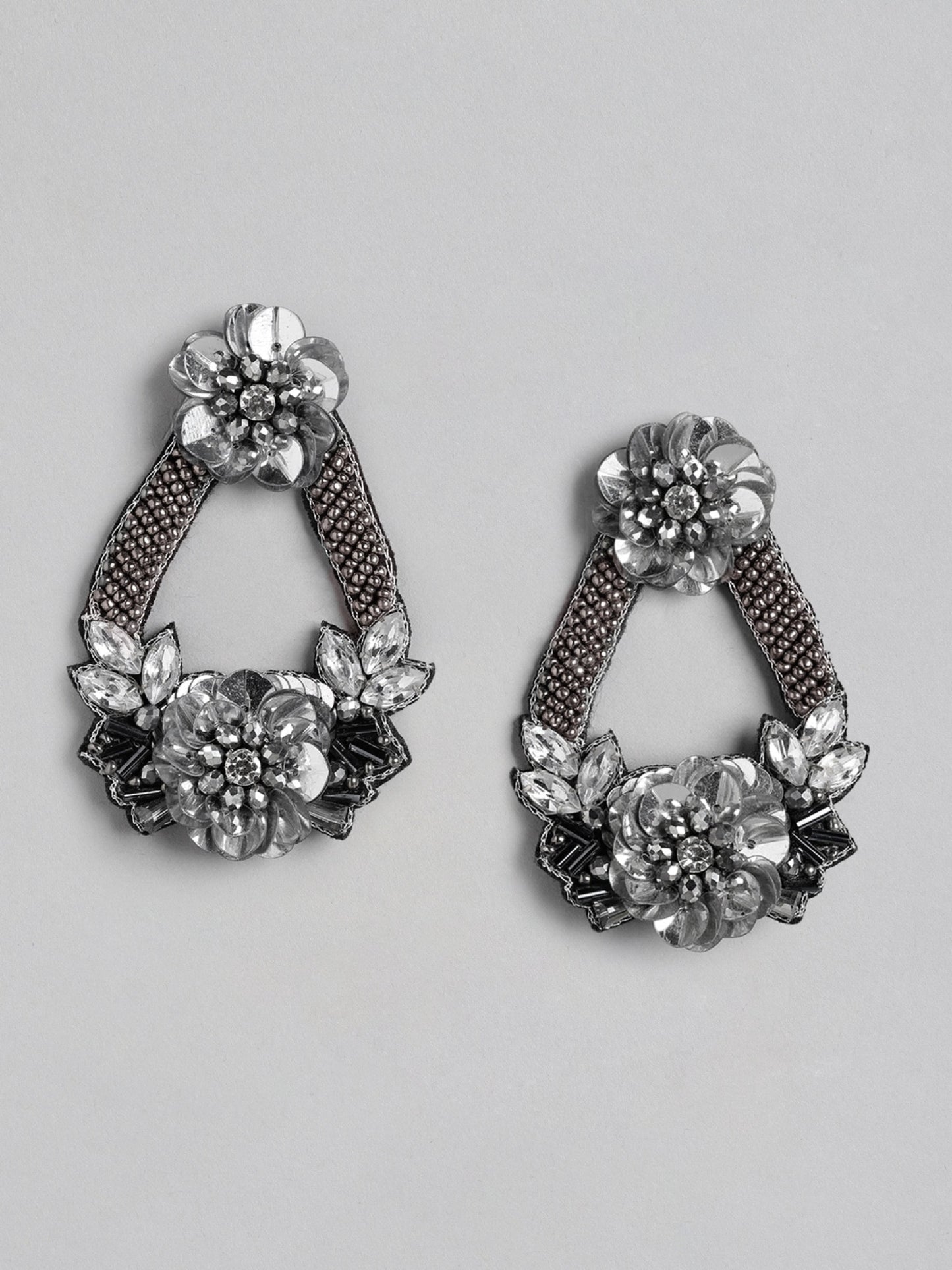Blueberry silver beaded embellished drop earring