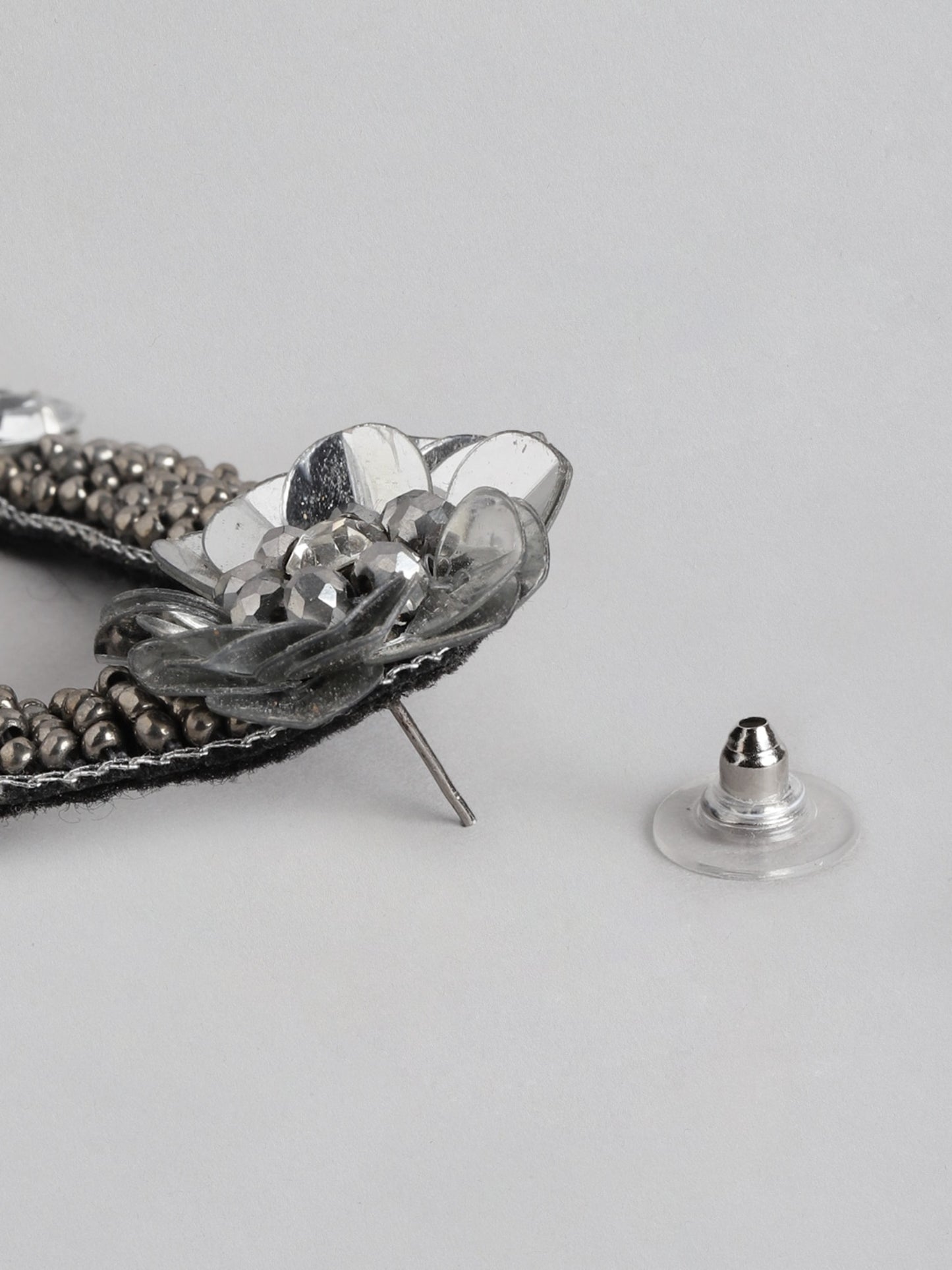 Blueberry silver beaded embellished drop earring