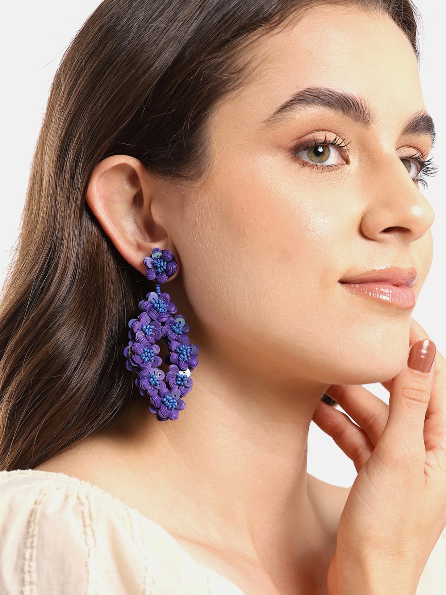Blueberry purple squence embellished drop earring