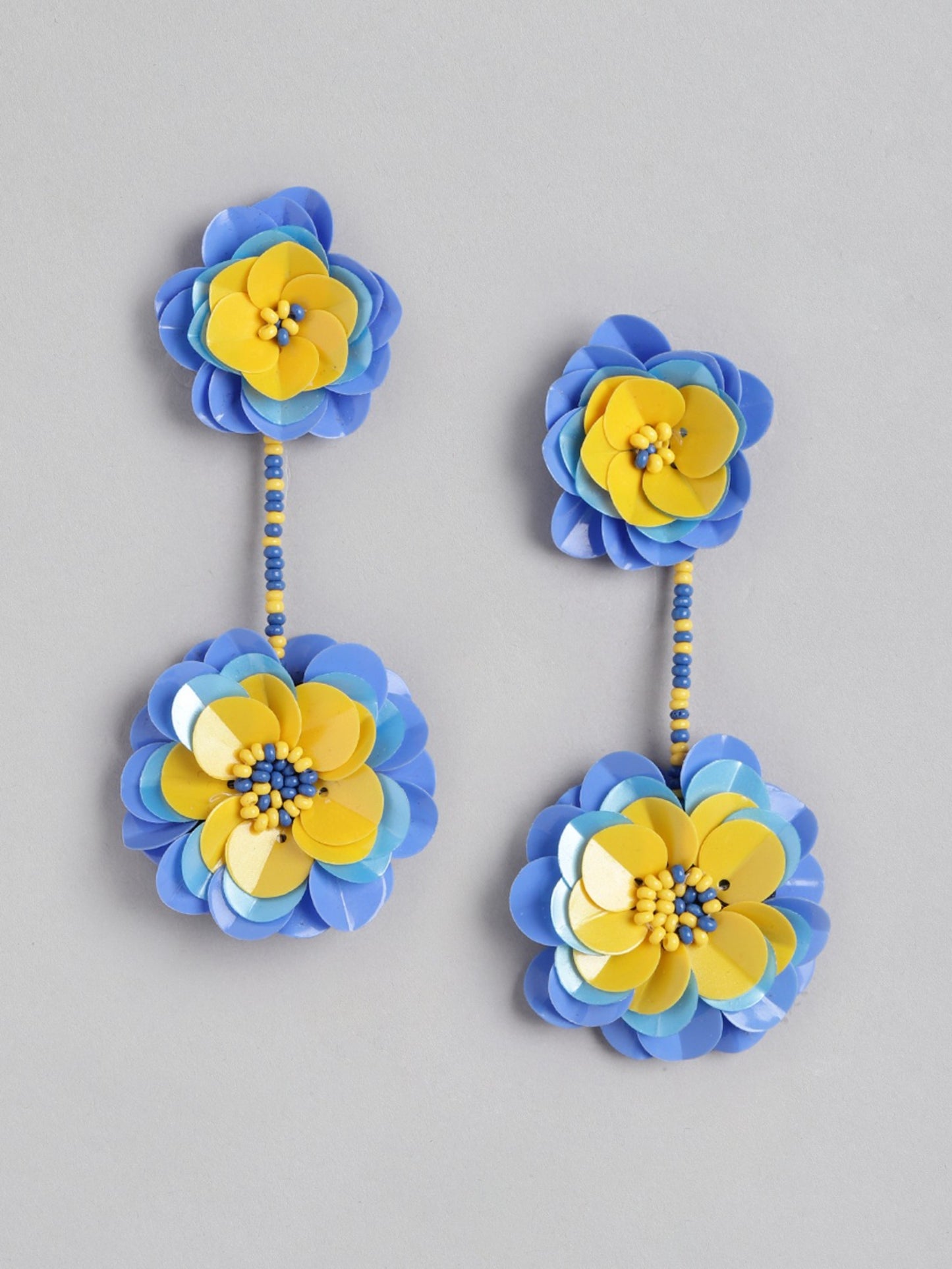 Blueberry blue and yellow sequence embellised drop earring