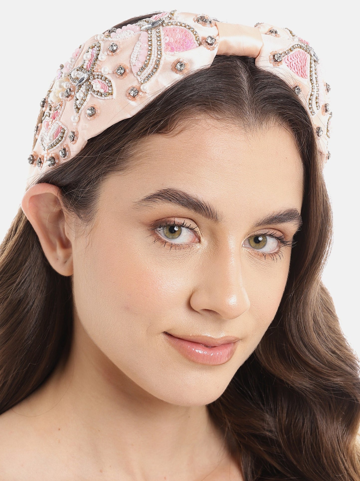 Blueberry Peach pearl and beads embellised hairband
