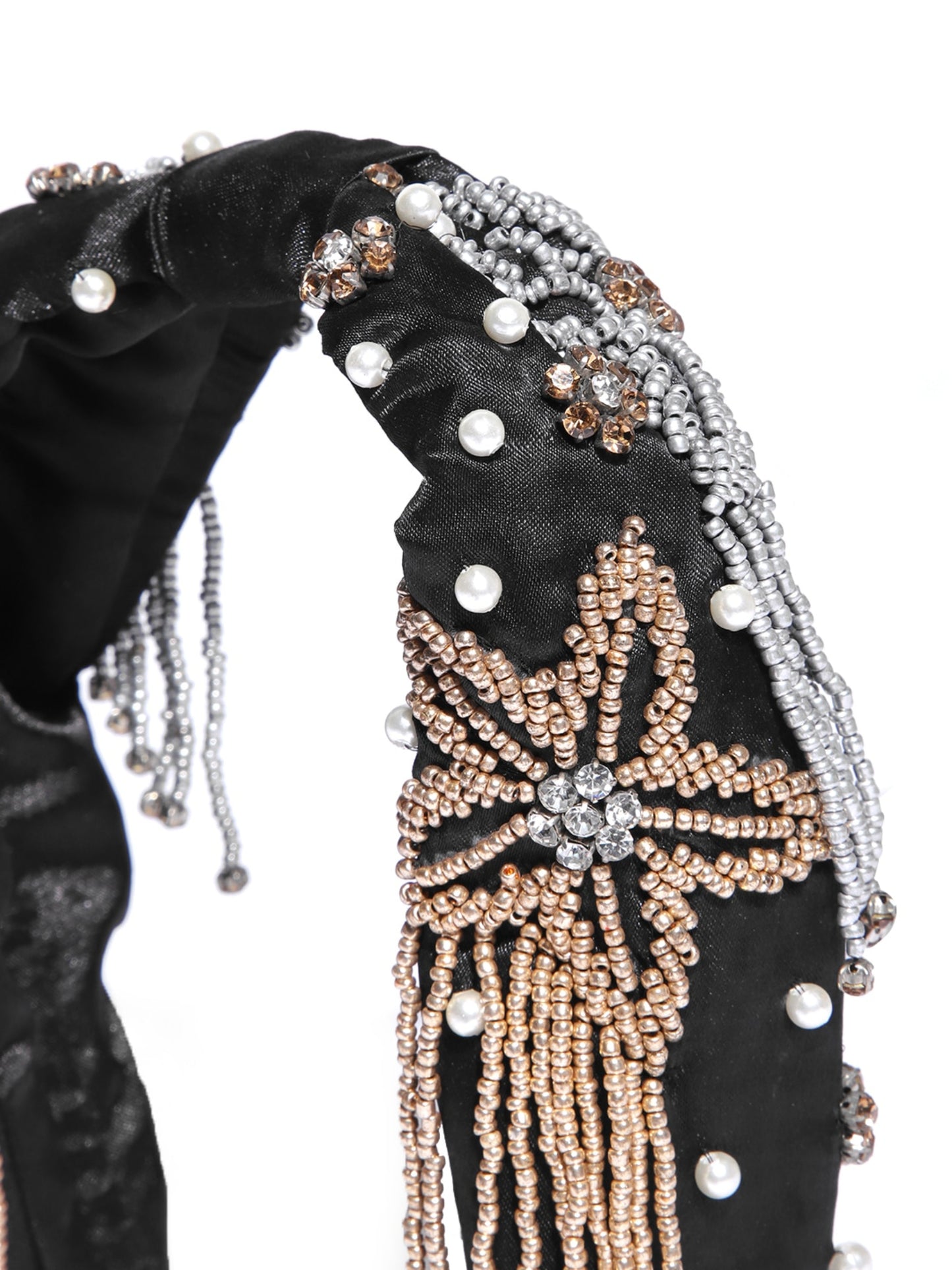 Blueberry Golden and Silver beads floral shape embellished Black hairband