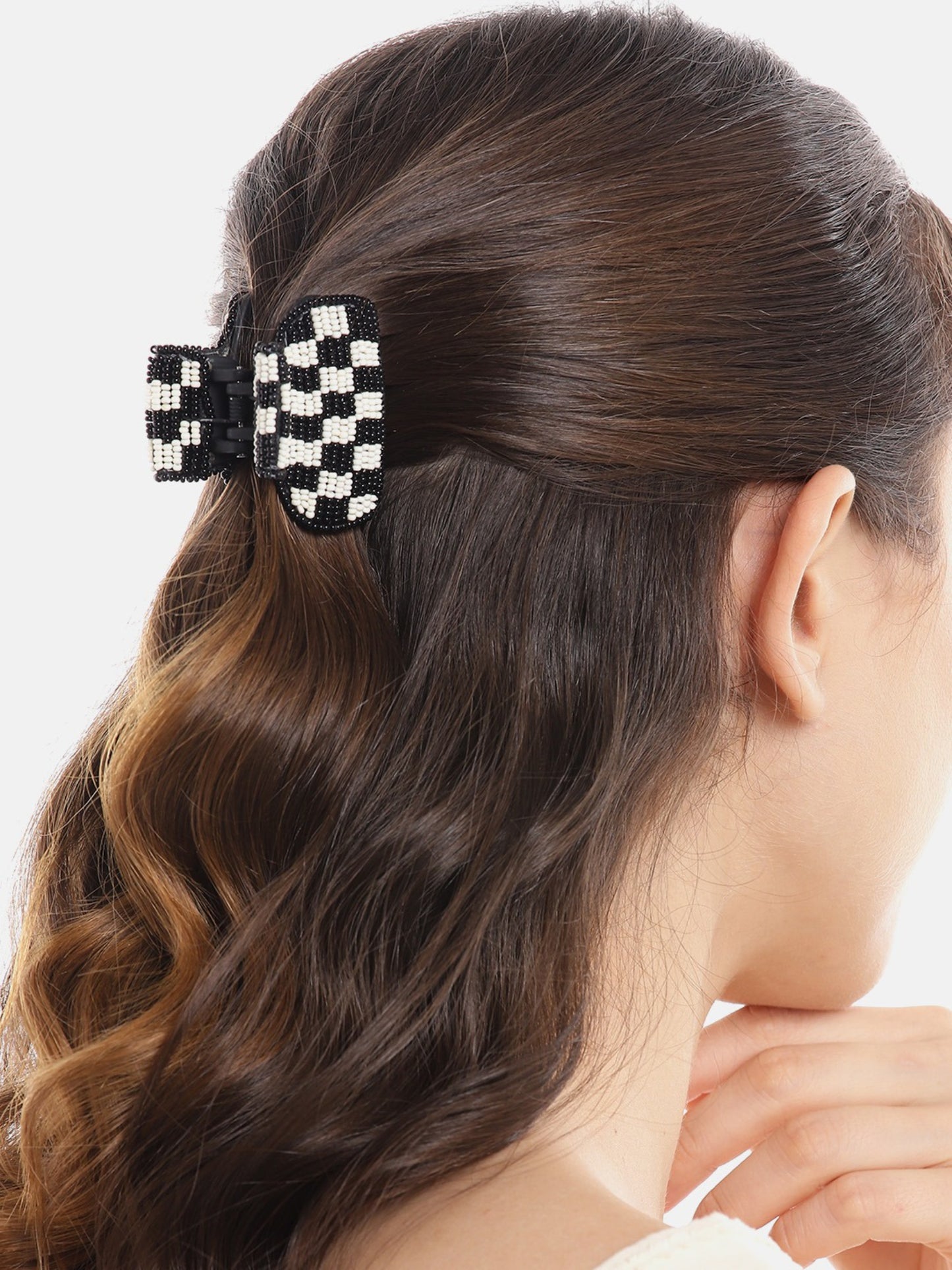 Blueberry Black and White bead embellished hair clutches