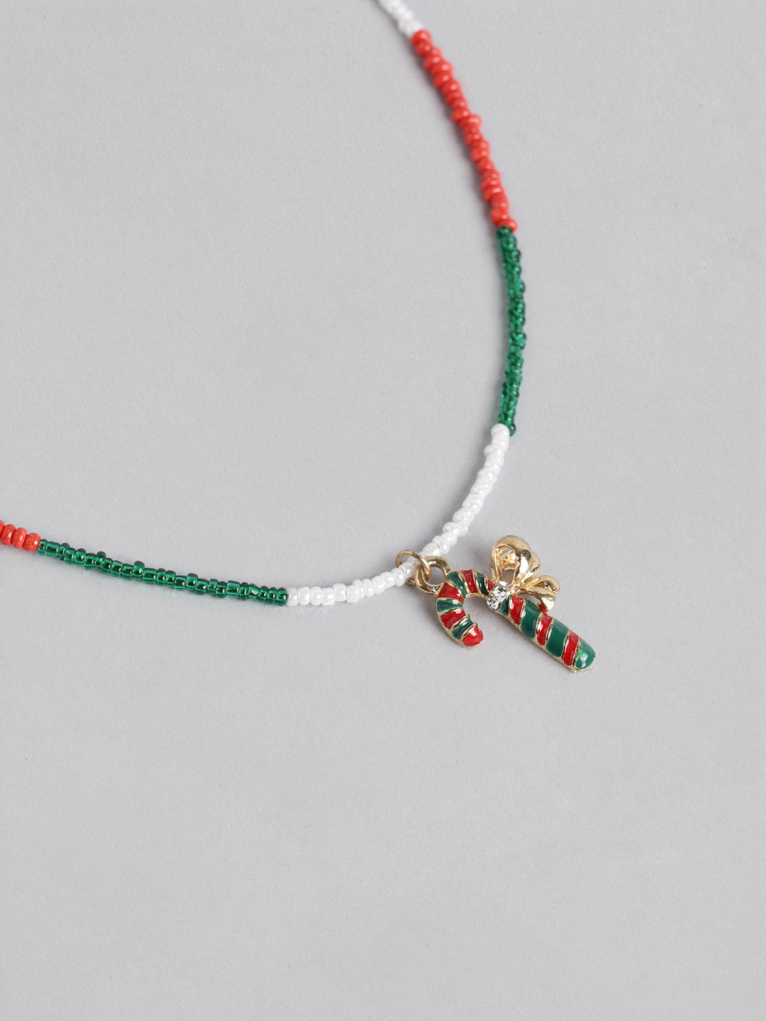 Blueberry Kids green and red beaded santa claus stick pendant detailing necklace