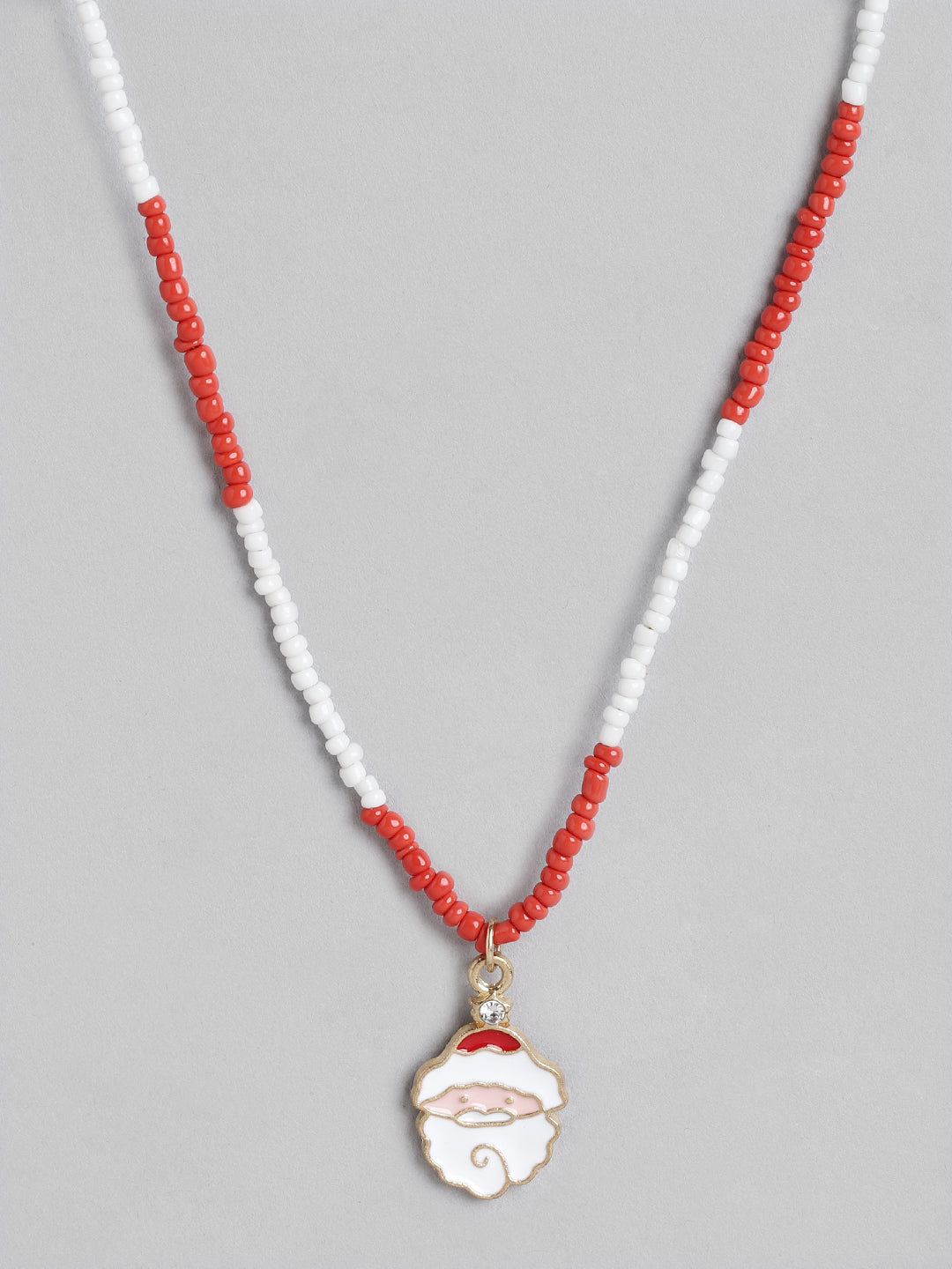 Blueberry Kids white and red beaded santa pendant detailing necklace