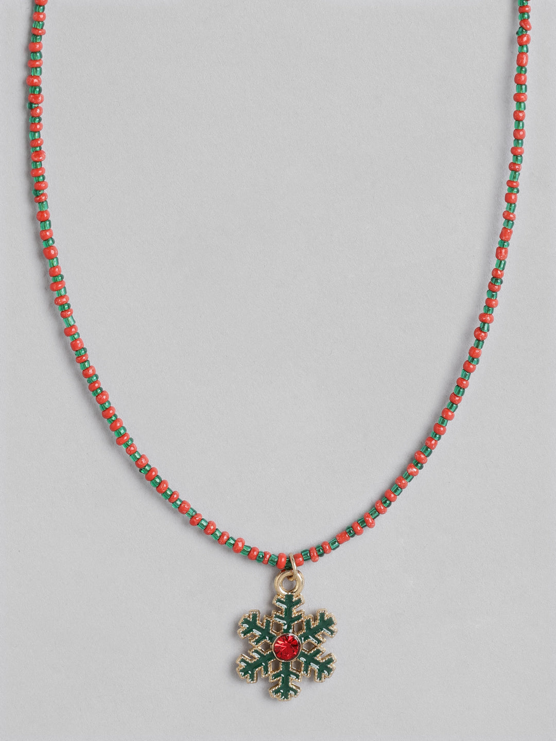 Blueberry Kids green and red beaded snow flakes pendant detailing necklace