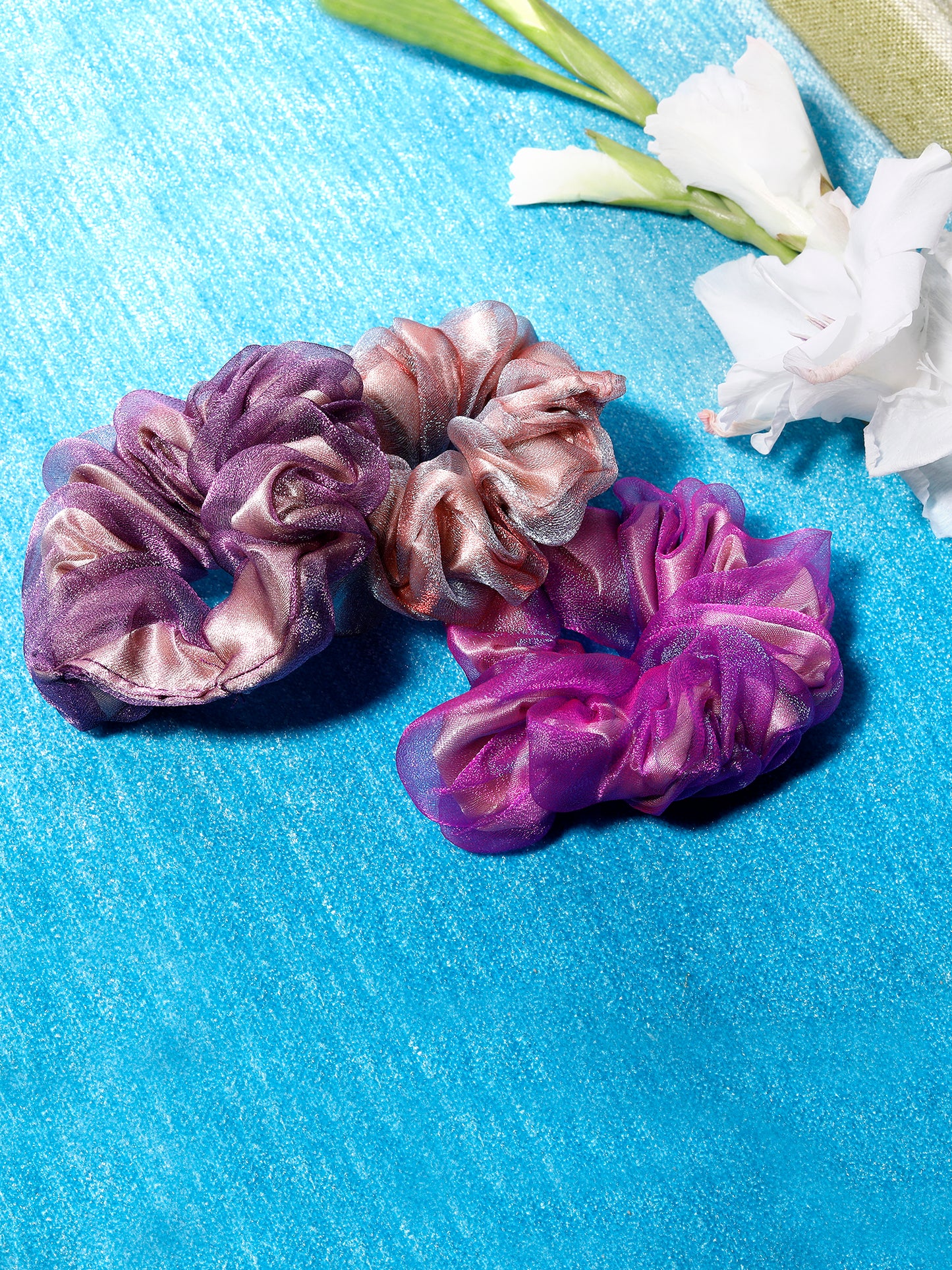 Blueberry set of 3 multi color scrunchies