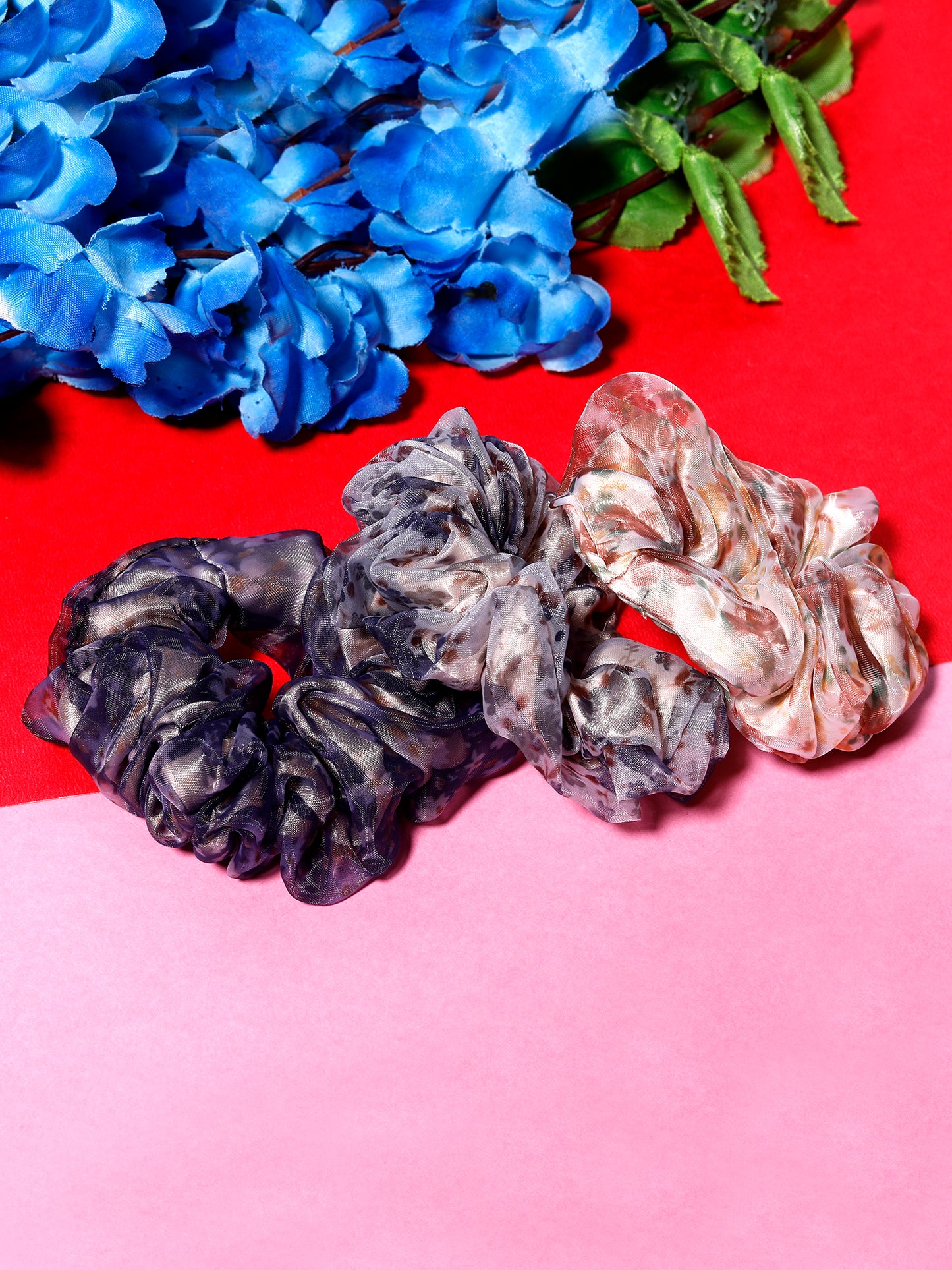 Blueberry set of 3 multi color scrunchies