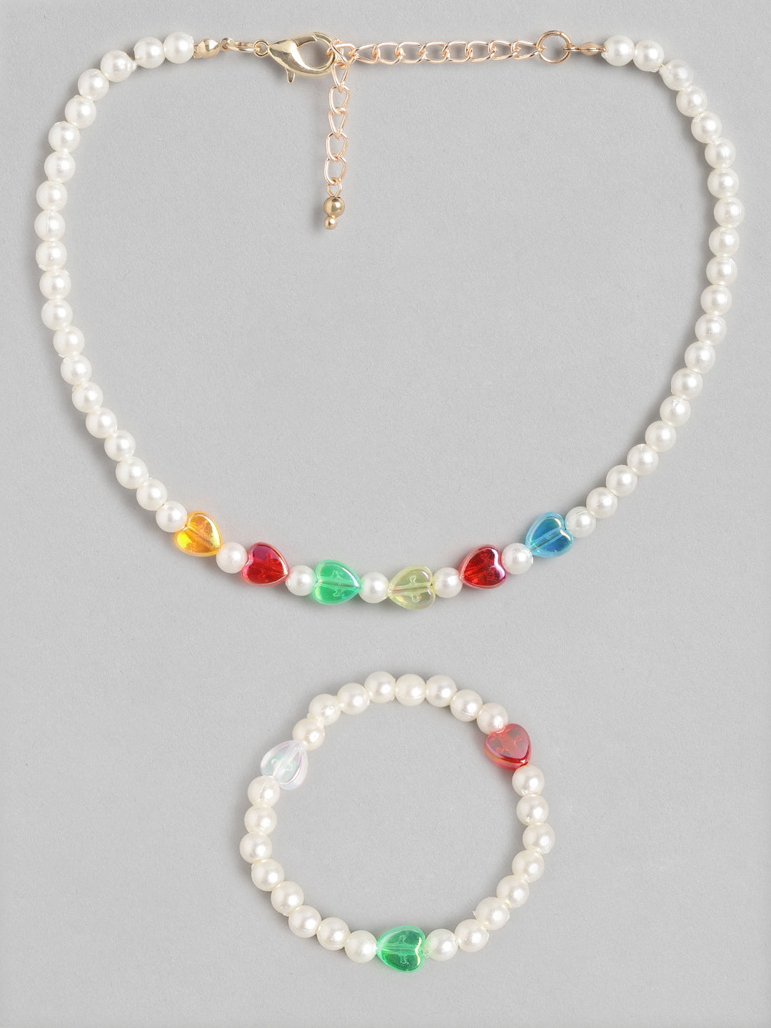 Blueberry KIDS pearl and heart beaded necklace and bracelet combo