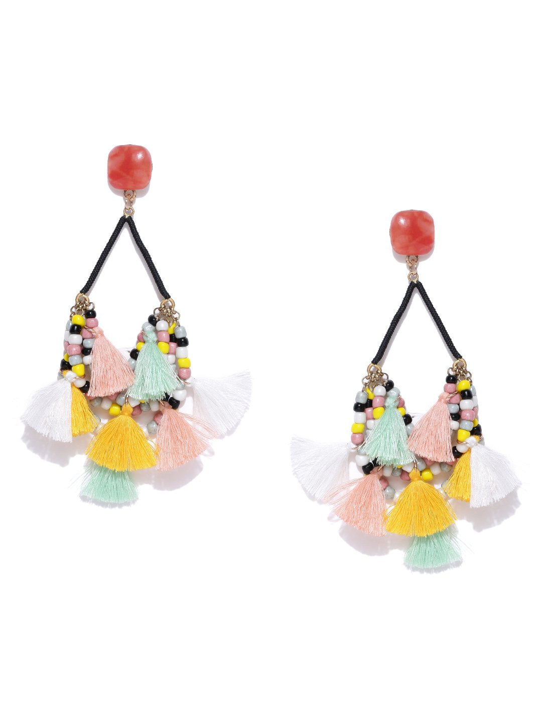 Blueberry multicoloured beaded contemporary tasselled earrings