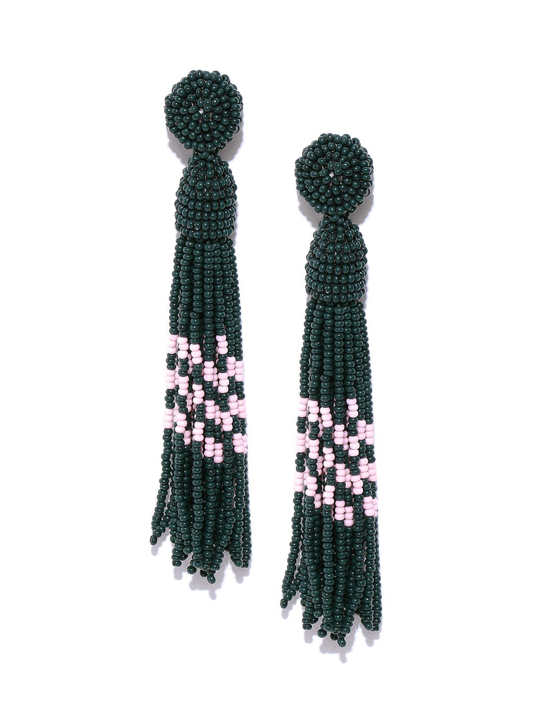 Blueberry handcrafted green beaded drop earrings