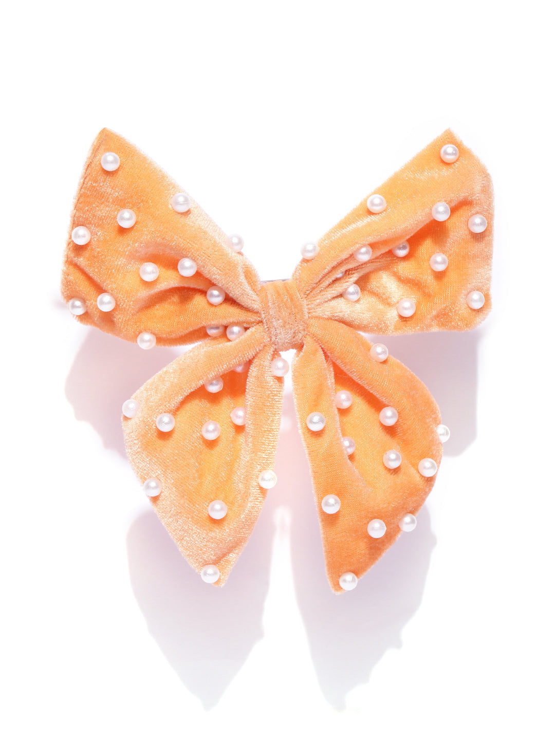 Blueberry orange velvet DE LA bow knot pearl embellished hairclip