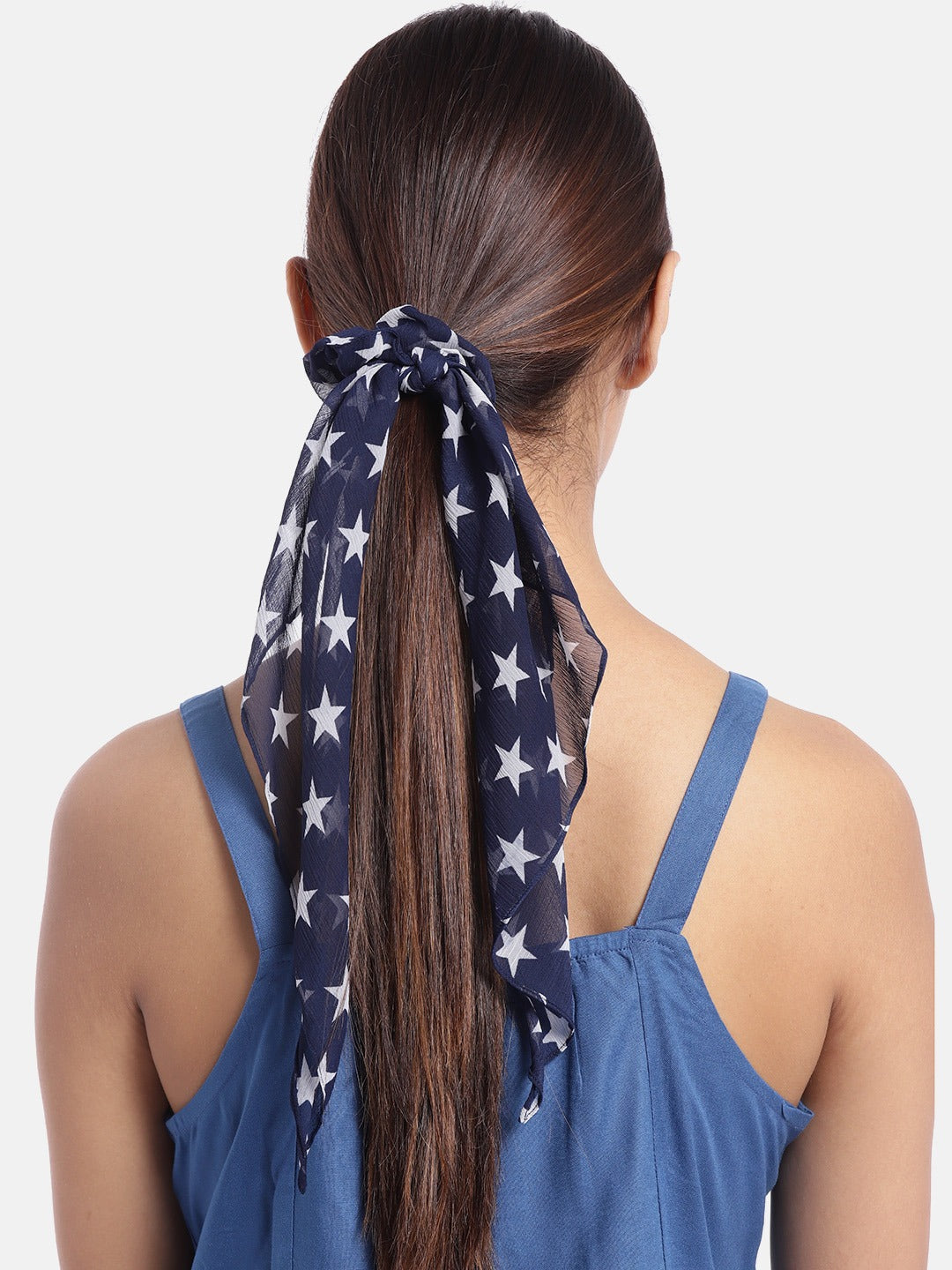 Blueberry white star printed navy blue ruffle scrunchie