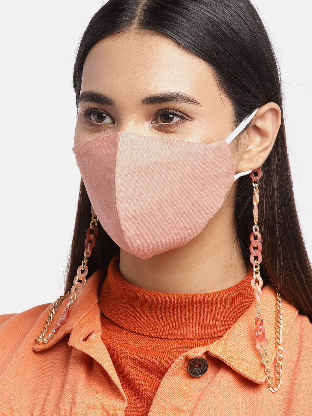 Blueberry Peach solid 2 ply cotton reusable chain mask
