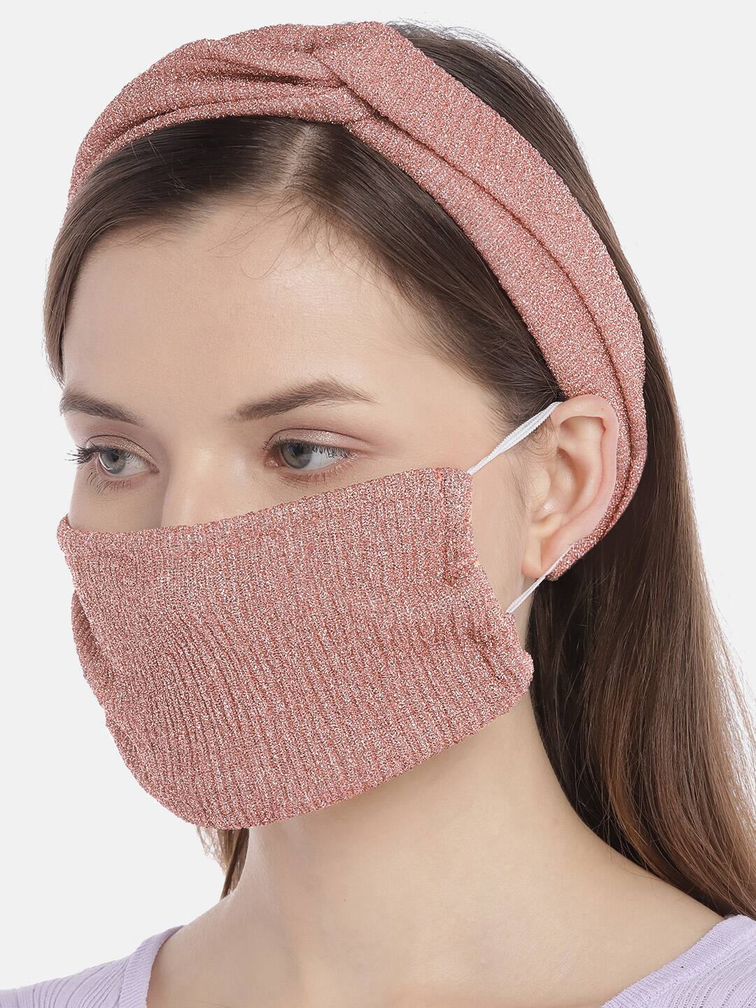 Blueberry glimmer peach knot hairband with reusable mask combo