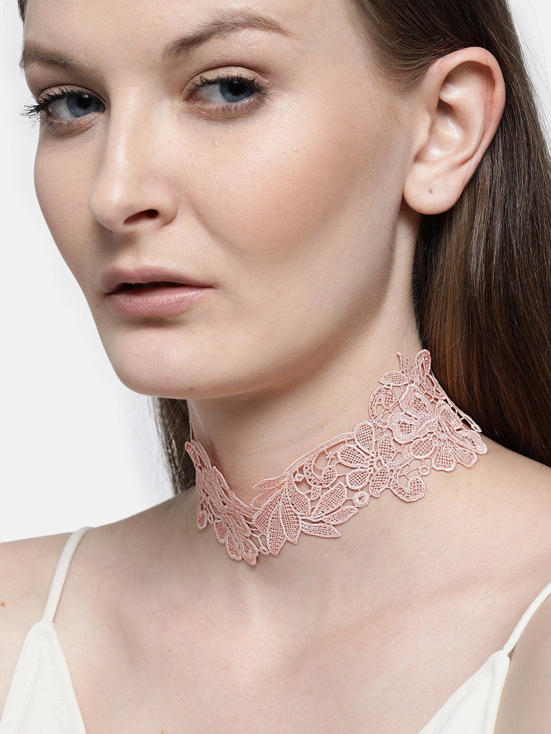 Blueberry Peach colour leaf shape lace choker necklace