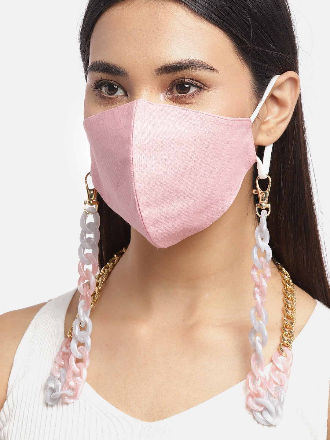 Blueberry Peach solid 2 ply cotton reusable chain mask