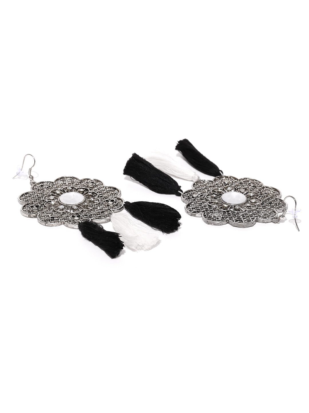 Blueberry oxidesd silver tassel drop earrings