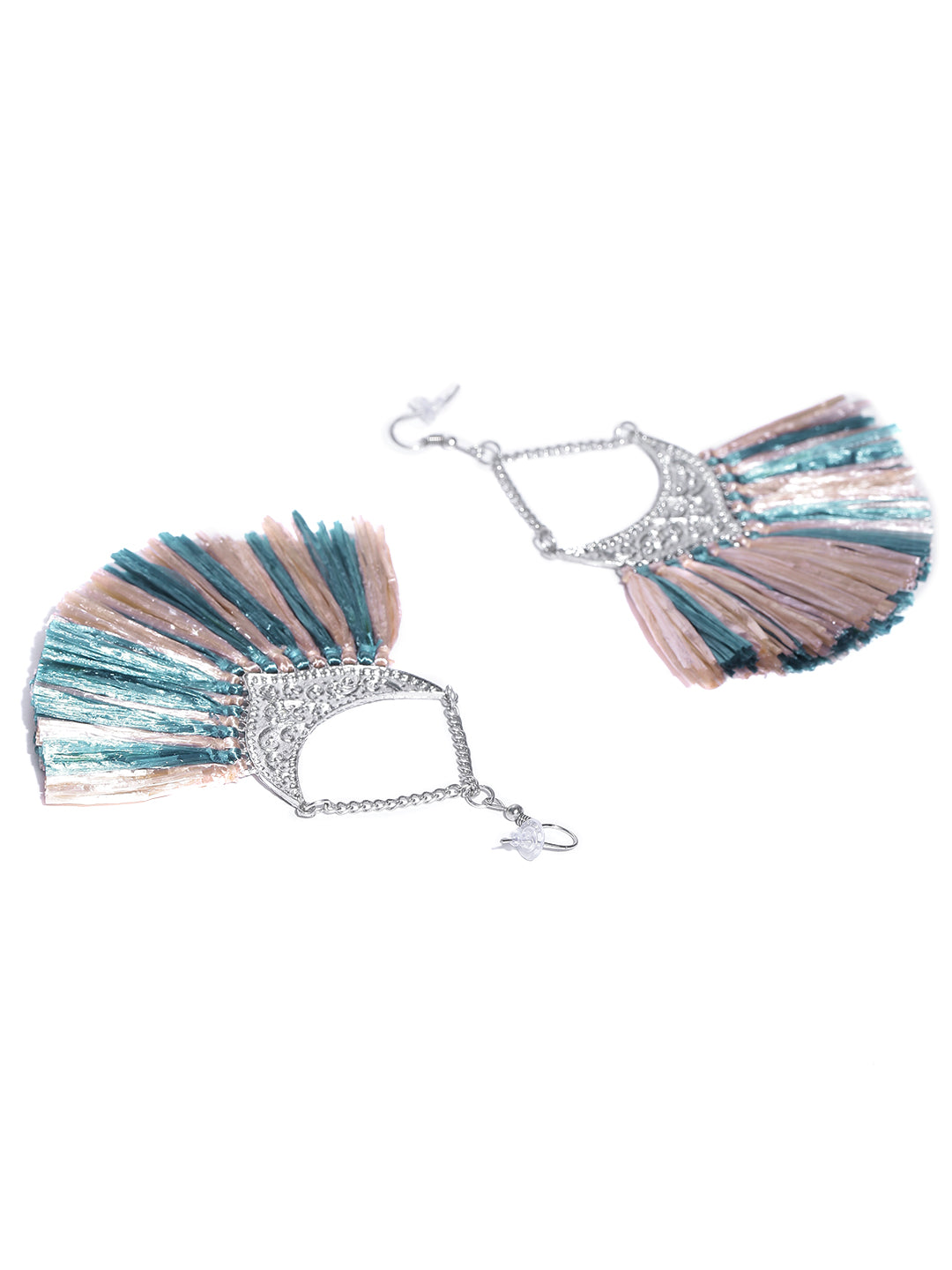 Blueberry silver and peach tassel earrings