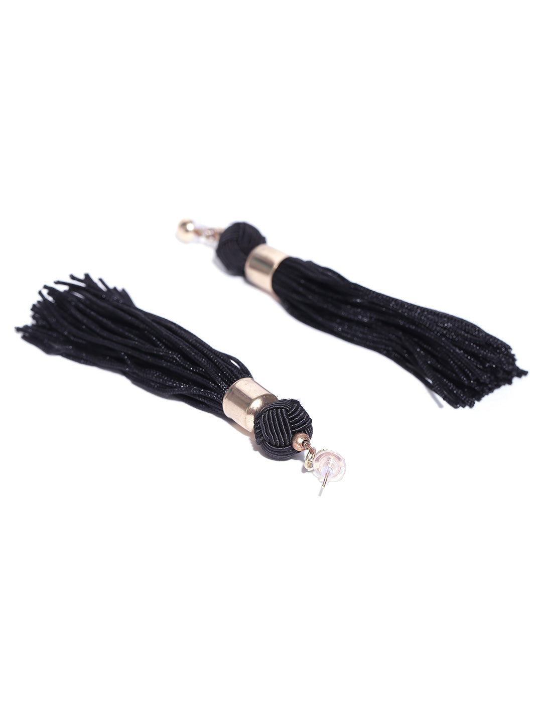 Blueberry black knotted tassel drop earrings