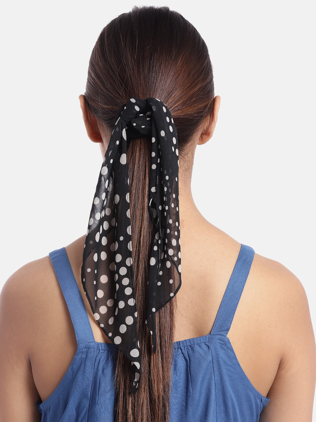 Blueberry white doted black ruffle scrunchie