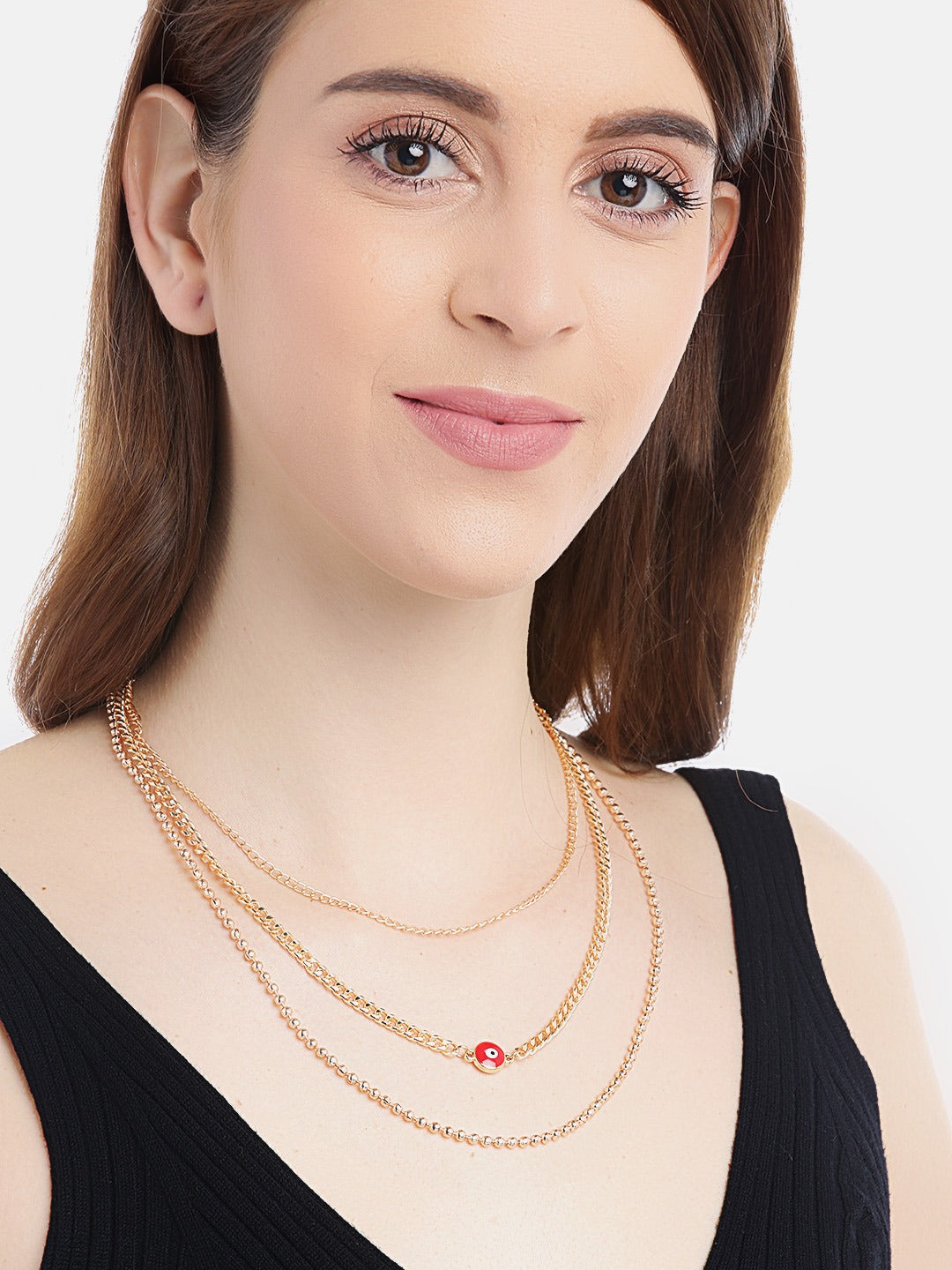 Blueberry gold Plated Evil Eye detailing chain layered necklace