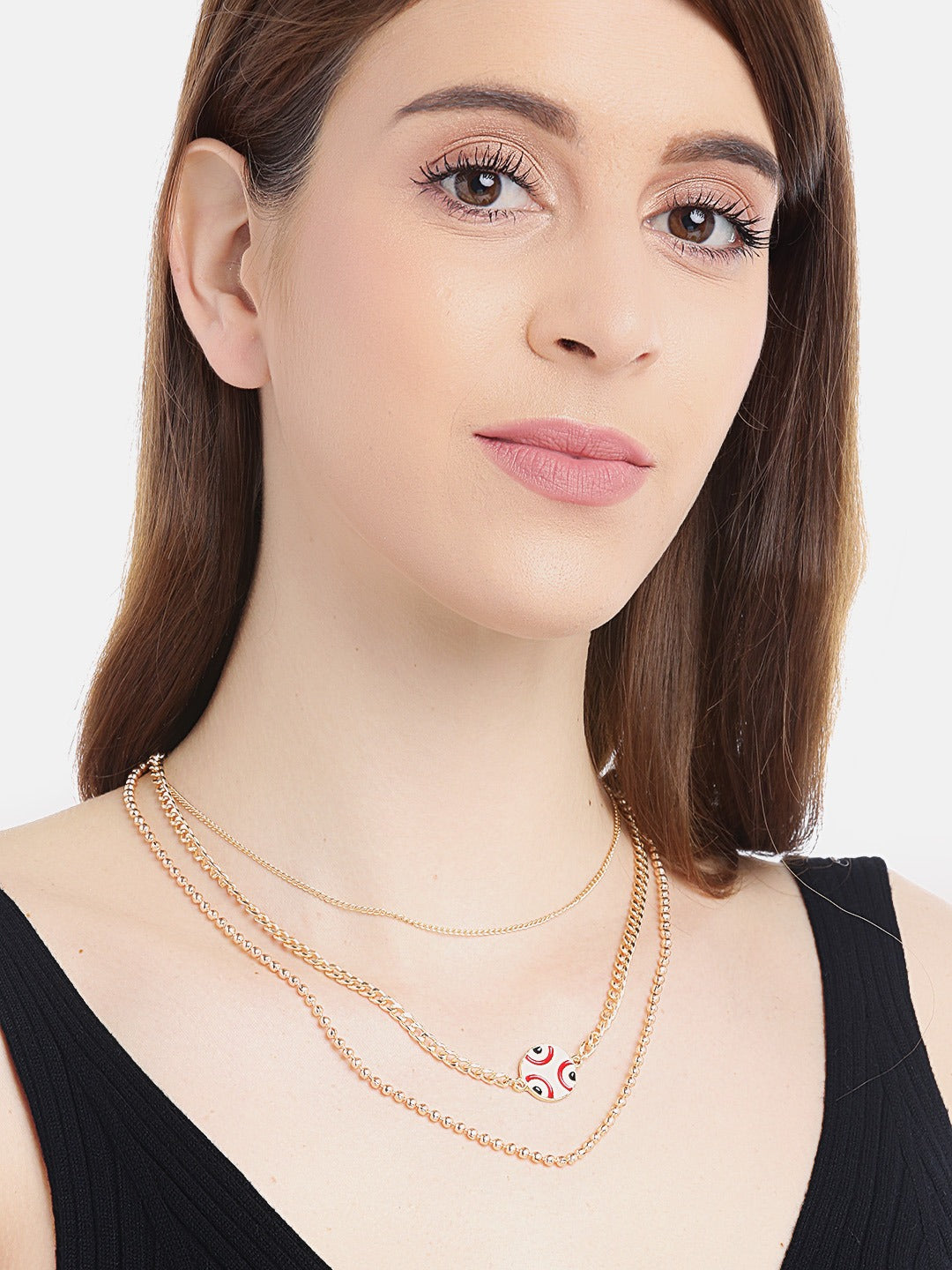 Blueberry gold Plated Evil Eye detailing chain layered necklace