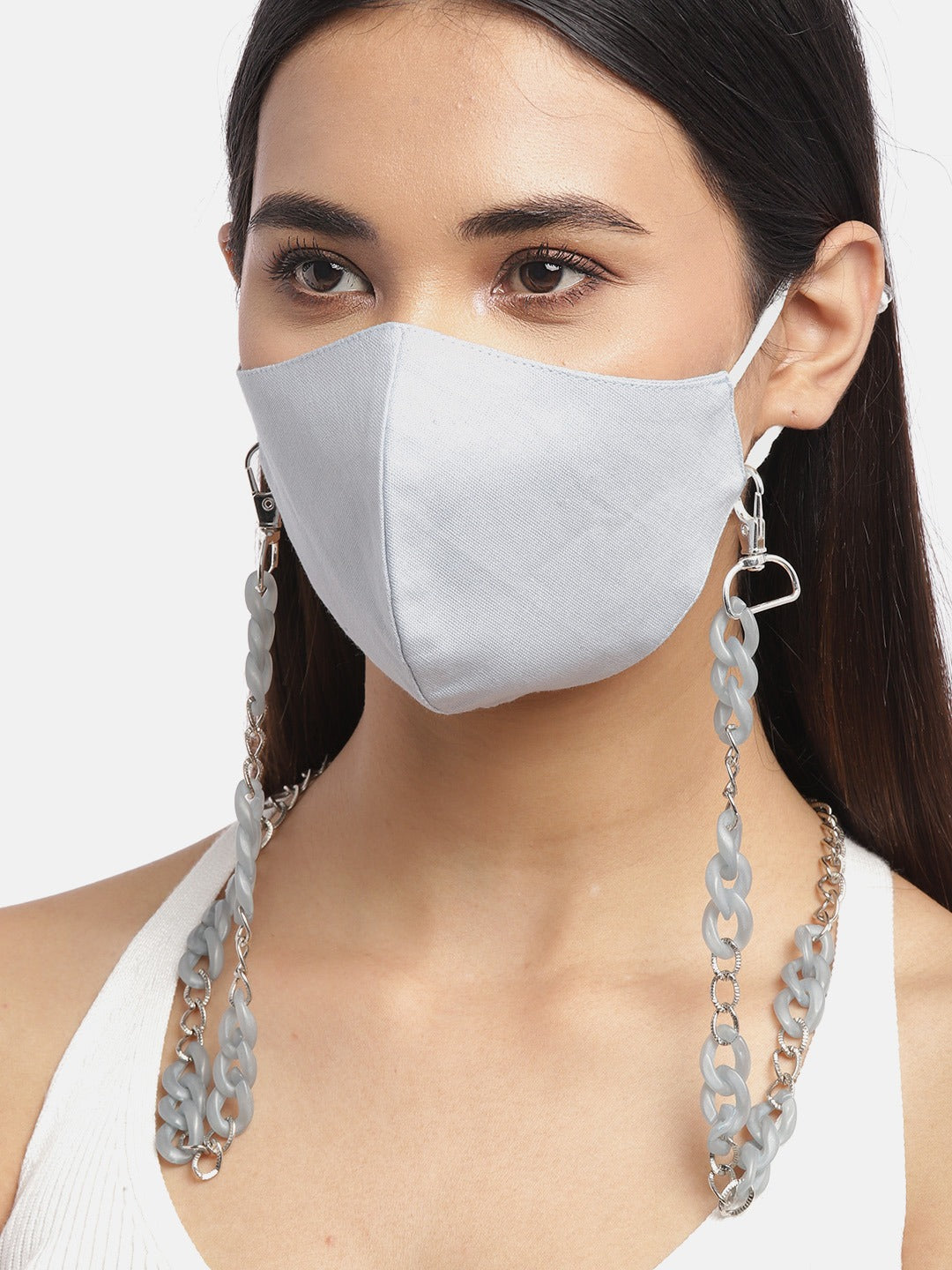 Blueberry Grey solid 2 ply cotton reusable chain mask