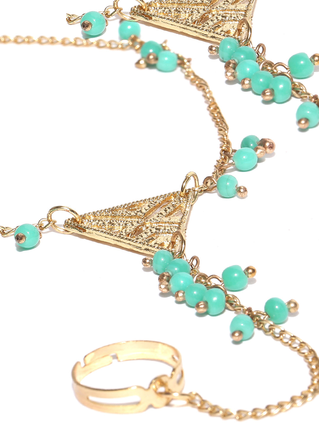 Set of 2 gold toned blue beaded toe ring anklets
