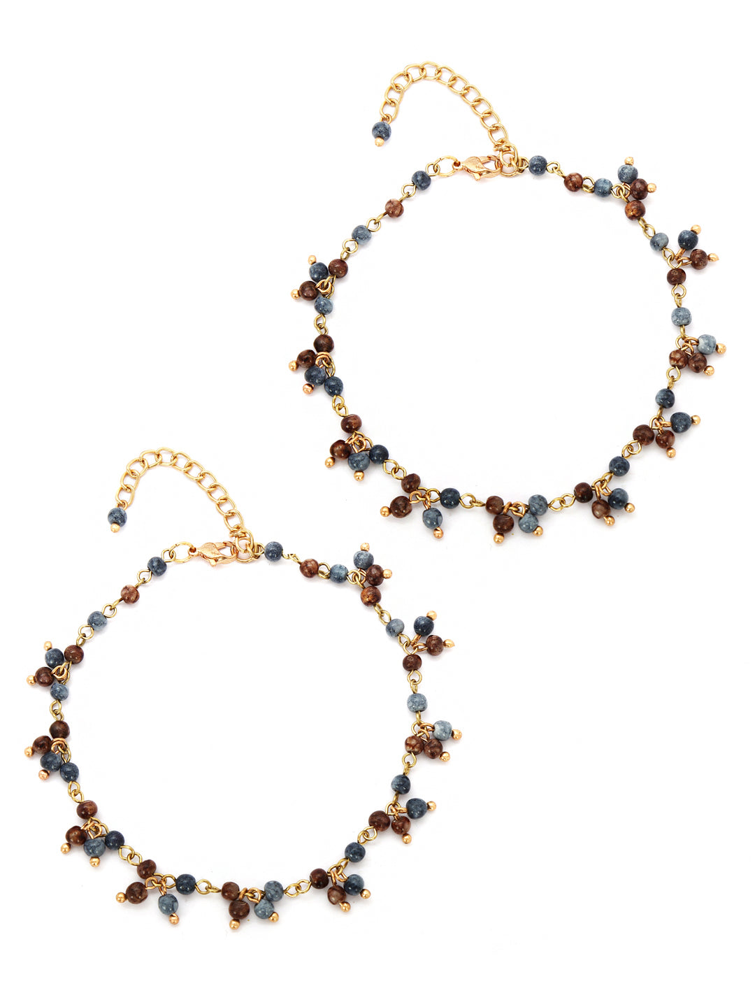 Set of 4 antique gold toned beaded anklets