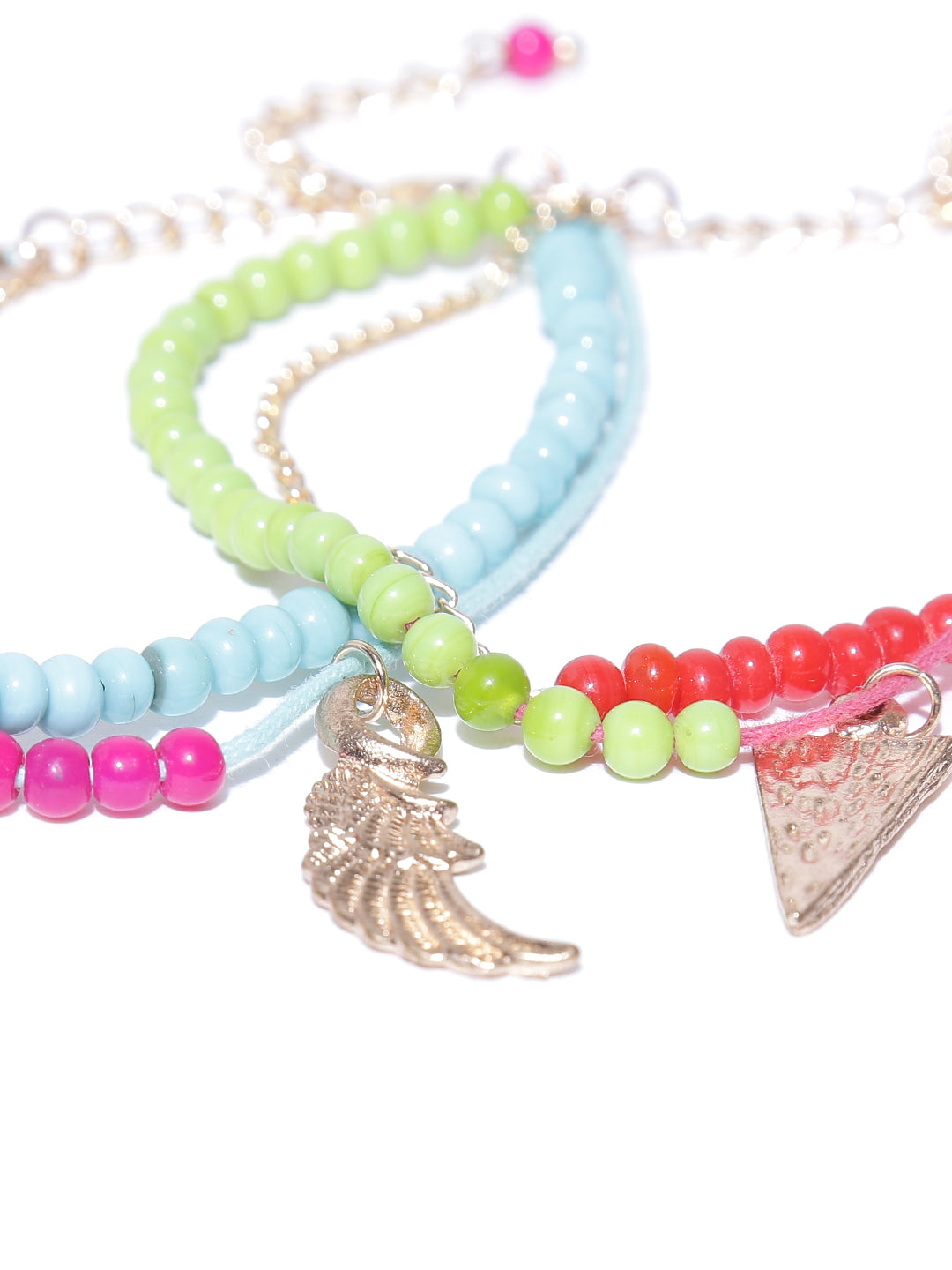 Set of 2 beaded charm anklets