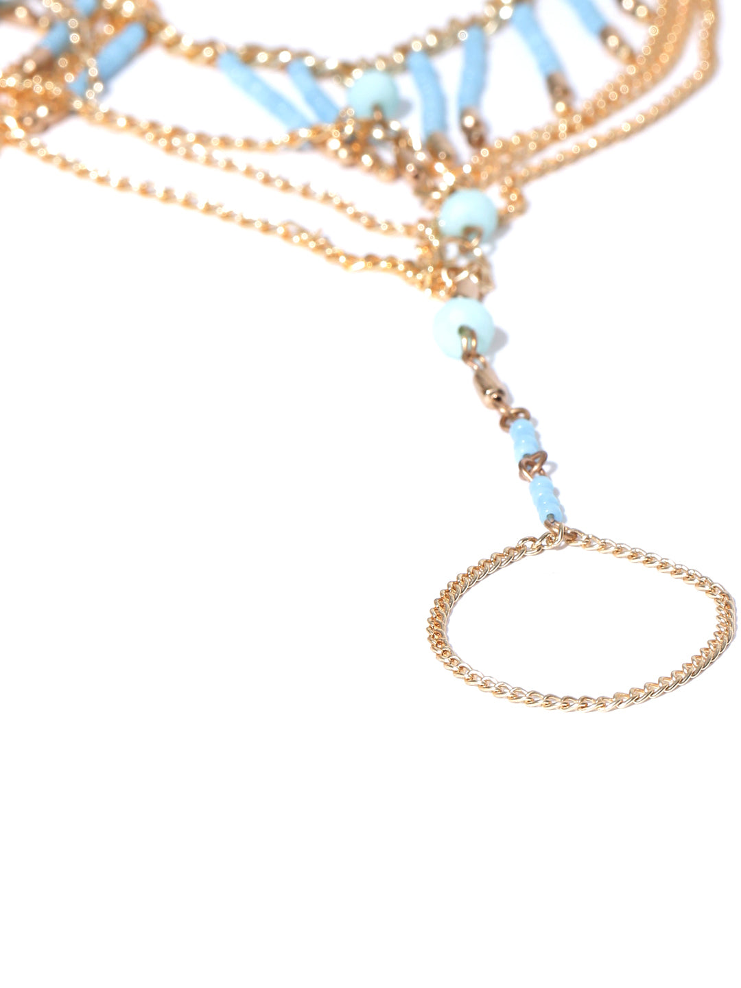 Blueberry gold-toned beaded multistranded ring anklets