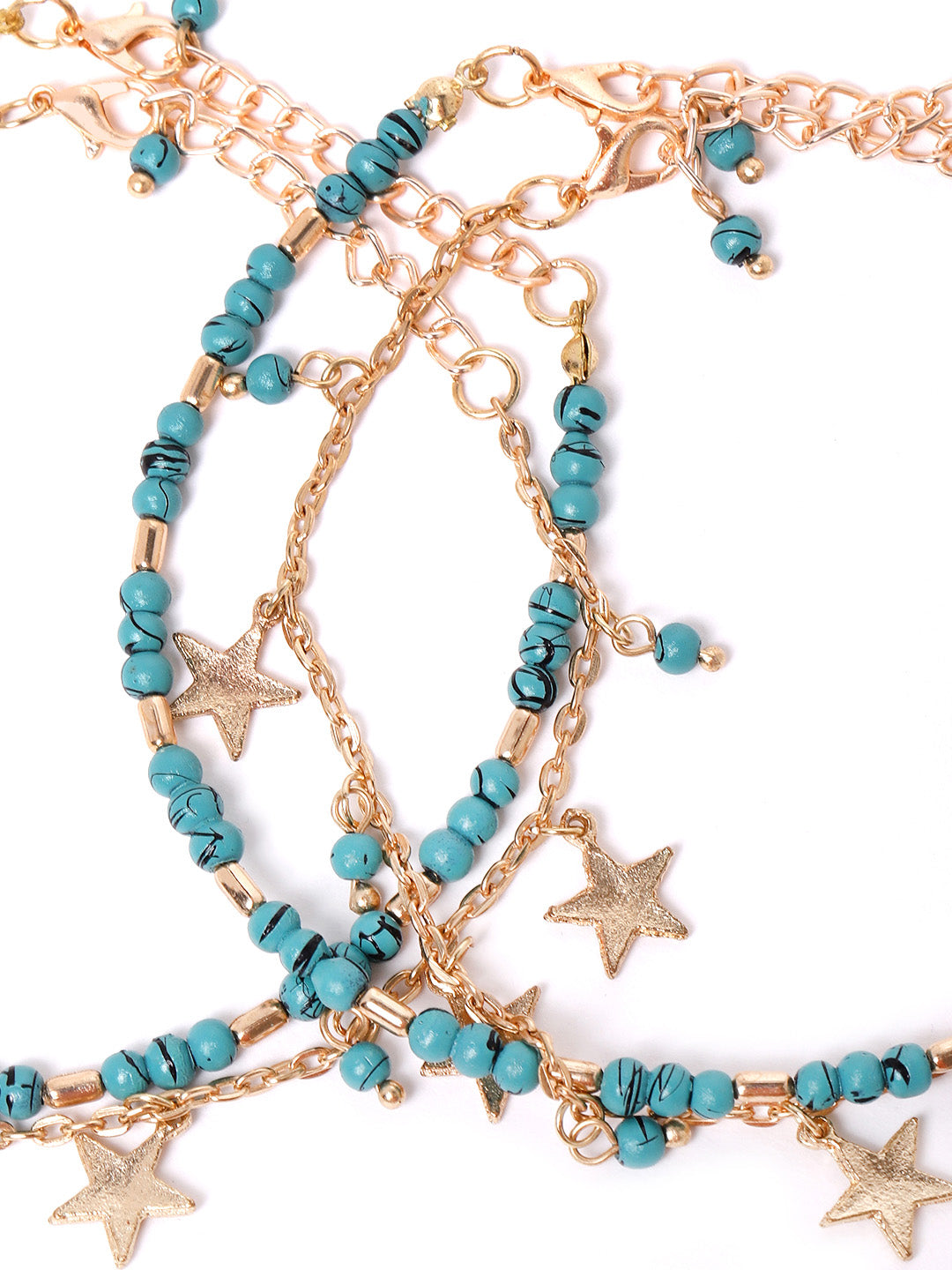 Blueberry gold plated blue beads detailing pair of anklet