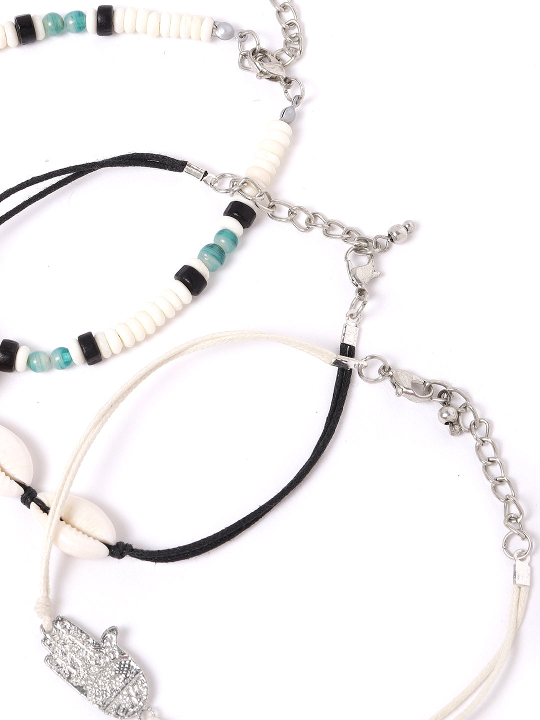 Blueberry set of 3 Multi colour beads and white shell detailing anklet