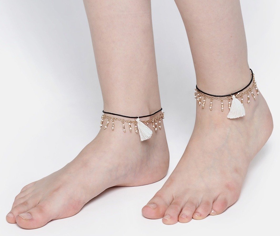 Blueberry Set of 2 Gold and Black Anklet